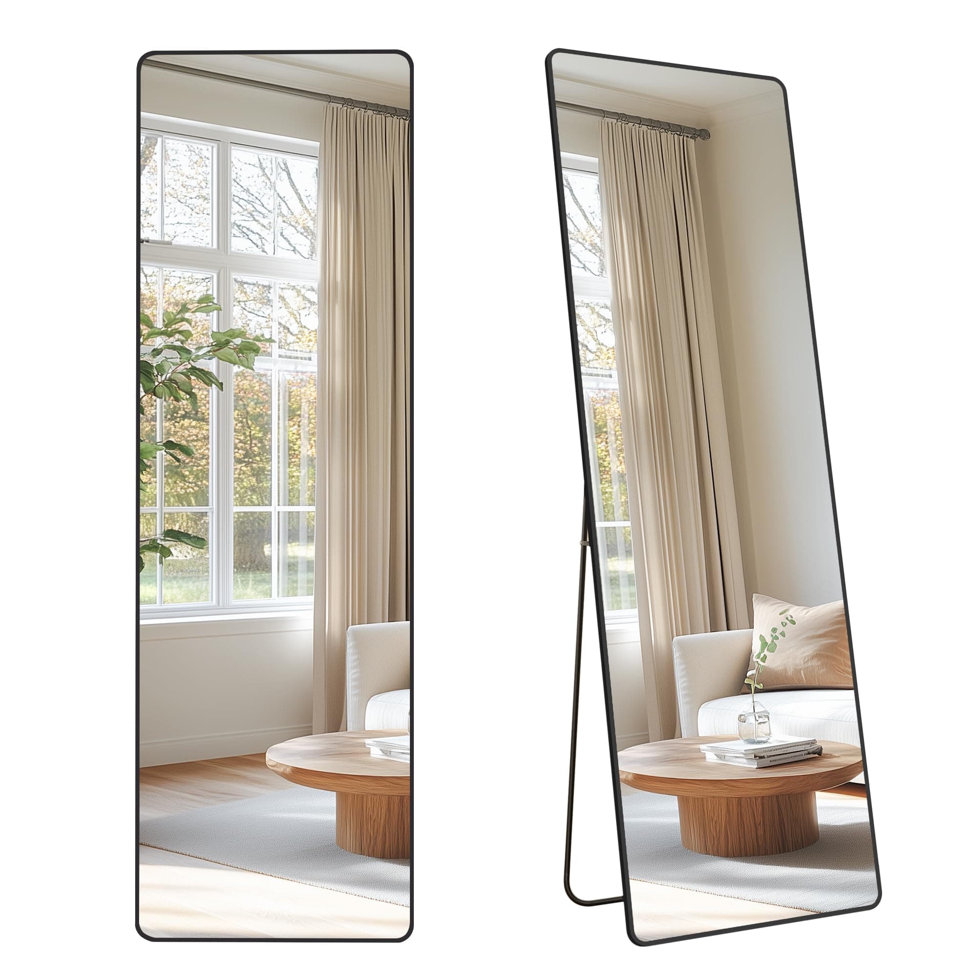 SONGMICS Espejo de Cuerpo Entero, 160 x 50 cm, Espejo Rectangular con Soporte, con Marco de Aleación de Aluminio, Cristal Templado, para Dormitorio, Salón, Vestuario, Navidad, Negro Tinta LFM030B01