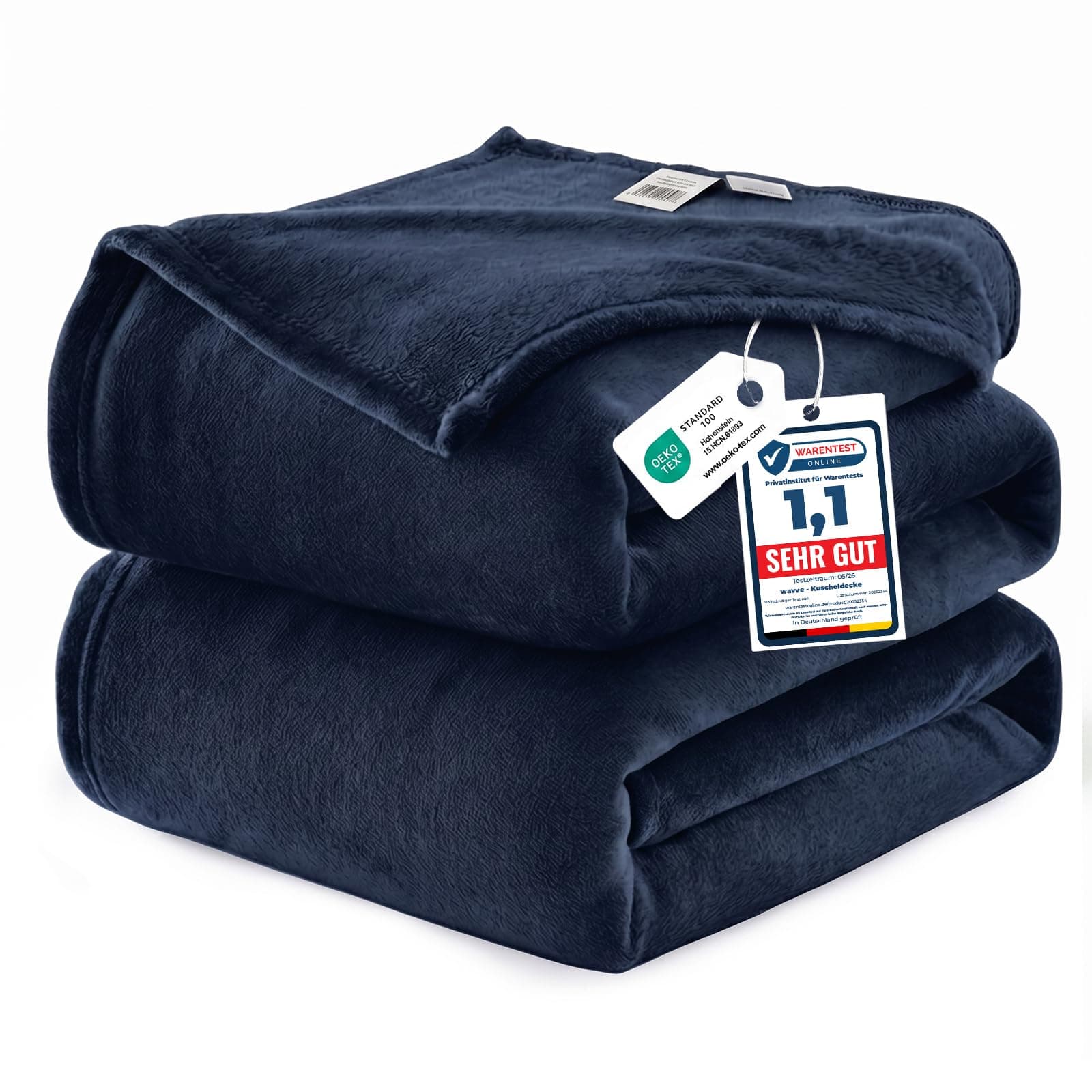 WAVVE Plaid Coperta Pile di Flanella 260gsm - 230x270 cm, Blu Navy - Coperta Grande 270x230, Divano/Letto Matrimoniale, Calda e Morbida, Grigia