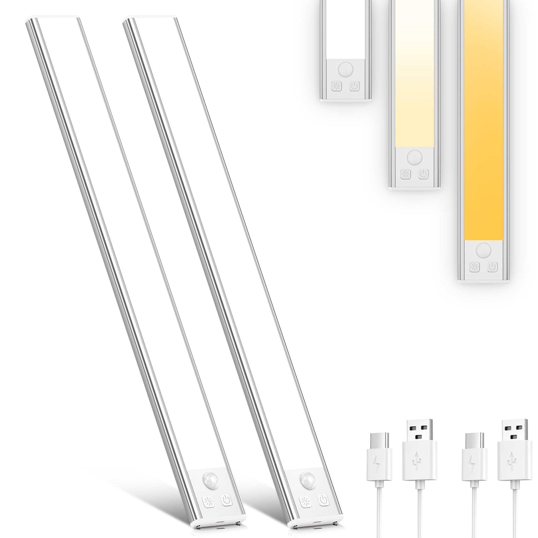 OUILA Luci da cucina sotto armadietto, 144 LED [2 pezzi] 3 colori con sensore di movimento dimmerabile continuo, luci a LED ricaricabili USB-C da 2800 mAh, per armadio, cucina