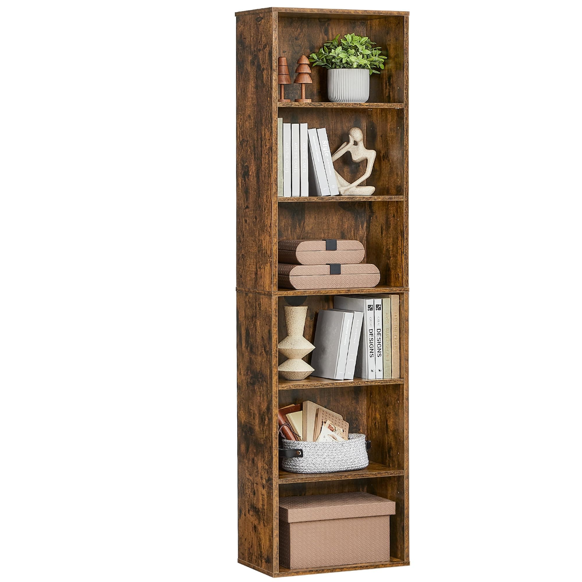 VASAGLE Bücherregal, 6-stöckiges Regal, offenes Aufbewahrungsregal, Standregal, 24 x 40 x 178,5 cm, für Wohnzimmer, Homeoffice, Esszimmer, vintagebraun LBC167K01