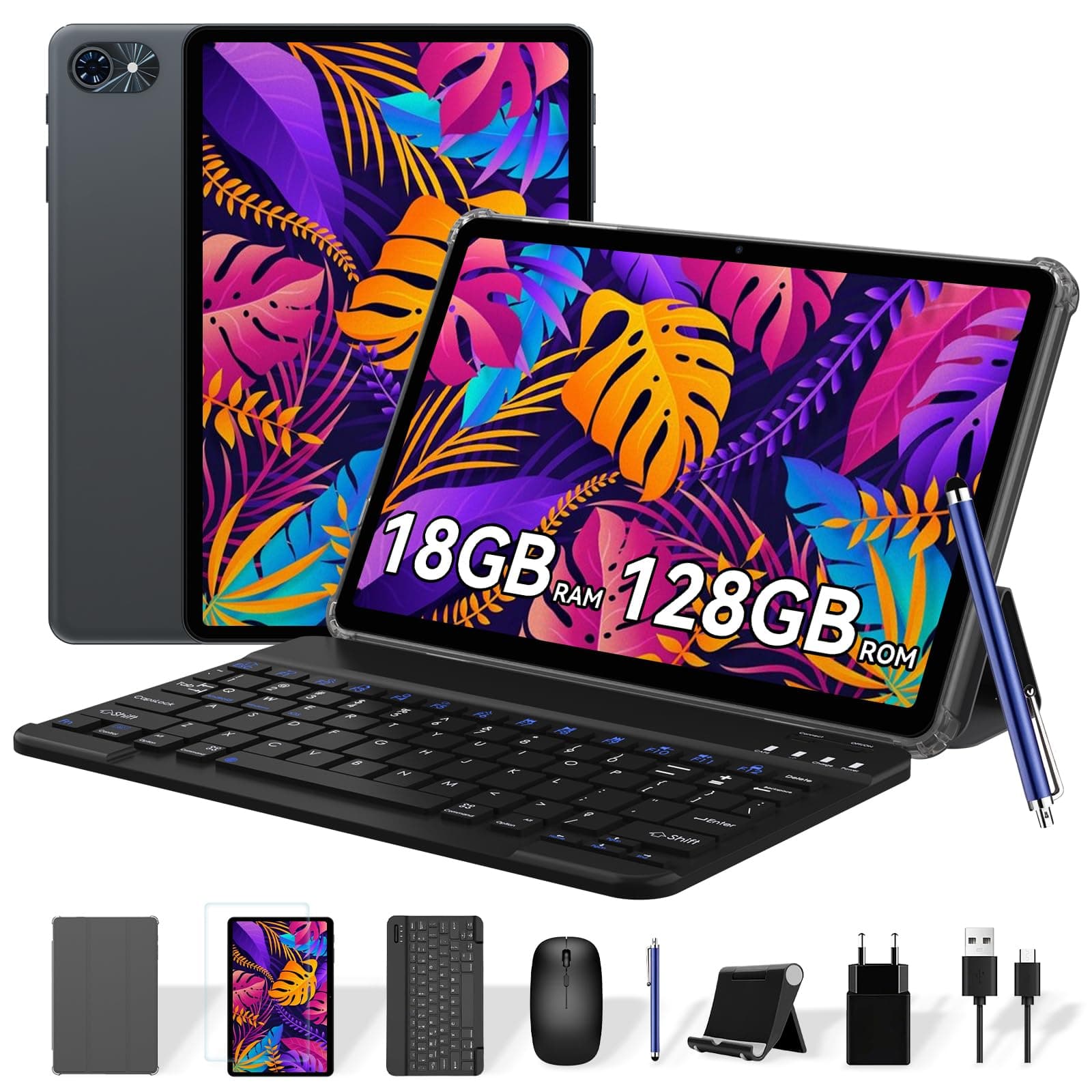 TABWEE Tablet con Teclado y Lapiz - 18GB RAM+ 128GB ROM(2TB TF), Android 15 Tablet 10 Pulgadas, 6000 mAh, 5MP+2MP, Gemini AI 3.1Pro, 5G WiFi, GPS(Garantía de 4 Años)