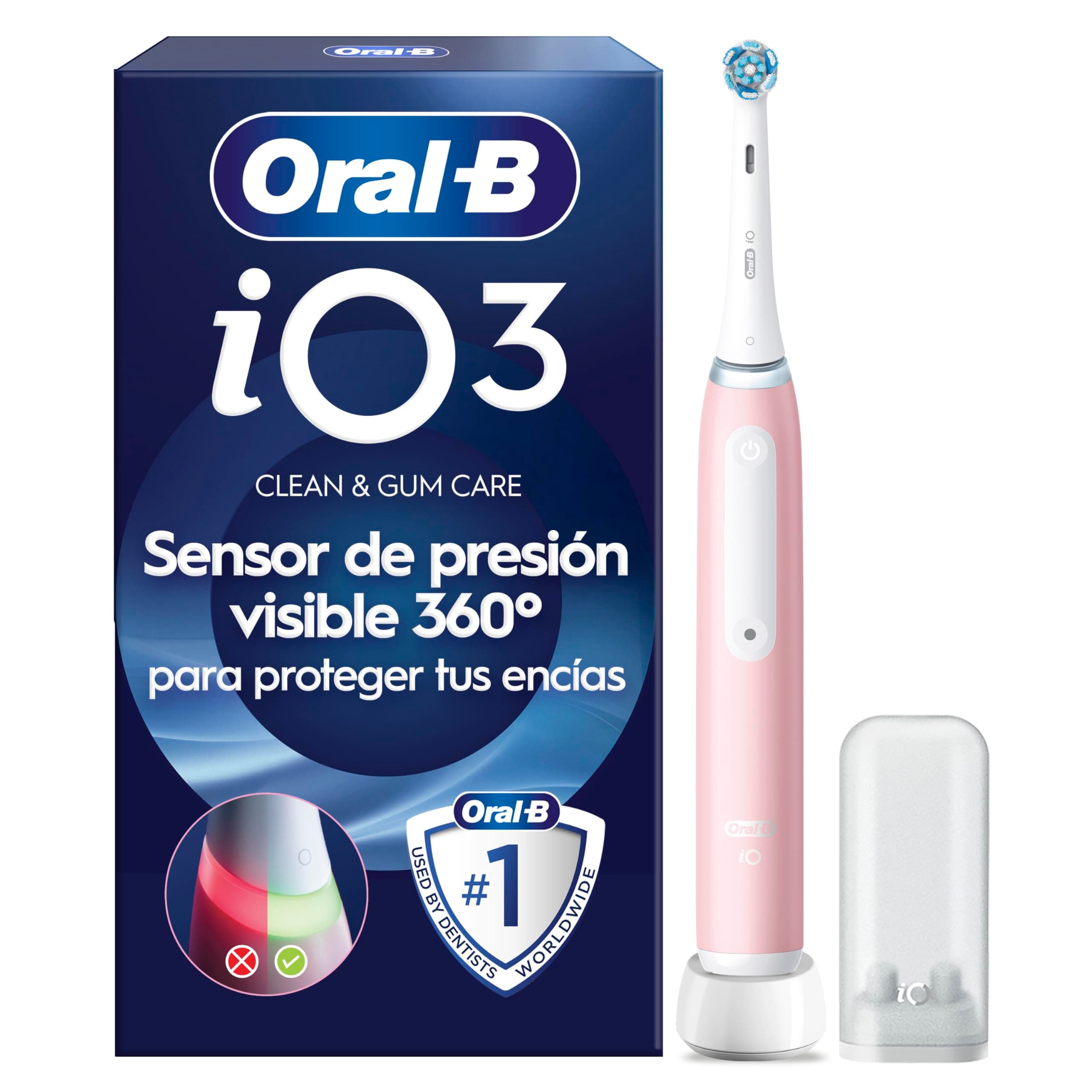 Oral-B iO 3N Cepillo de Dientes Eléctrico Rosa con Mango Recargable, 1 Cabezal y Soporte De Cabezales, 3 Modos De Cepillado, Diseñado por Braun, Regalos Originales para Mujer y Hombre