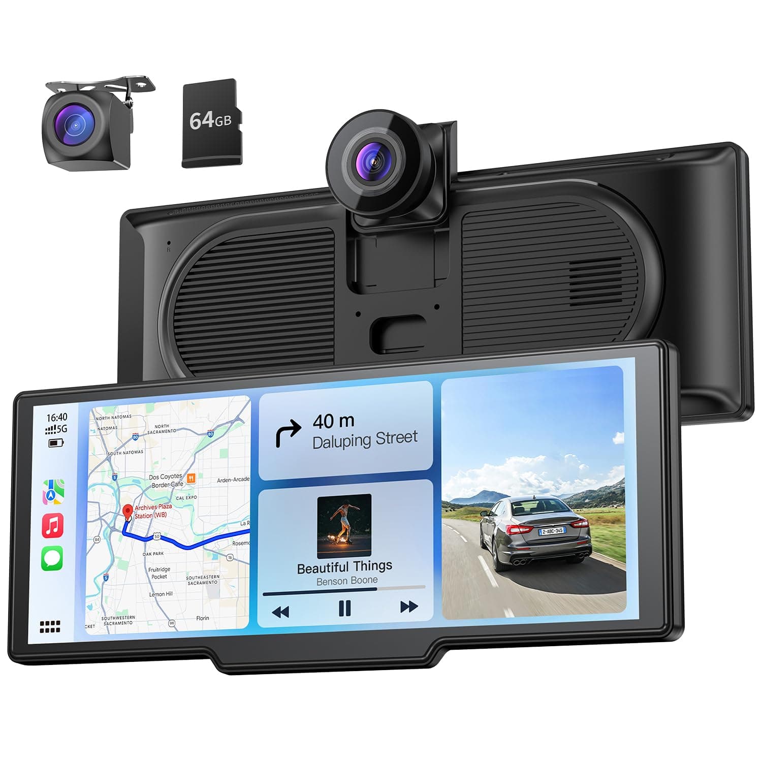 Krunia Écran Portable sans Fil 9,26" CarPlay Voiture avec 4K Dashcam & Arrière HD pour Apple Car Play & Android Auto, Mises à Jour OTA, Mirror Link, Bluetooth 5.0, Commande Vocale, GPS, FM