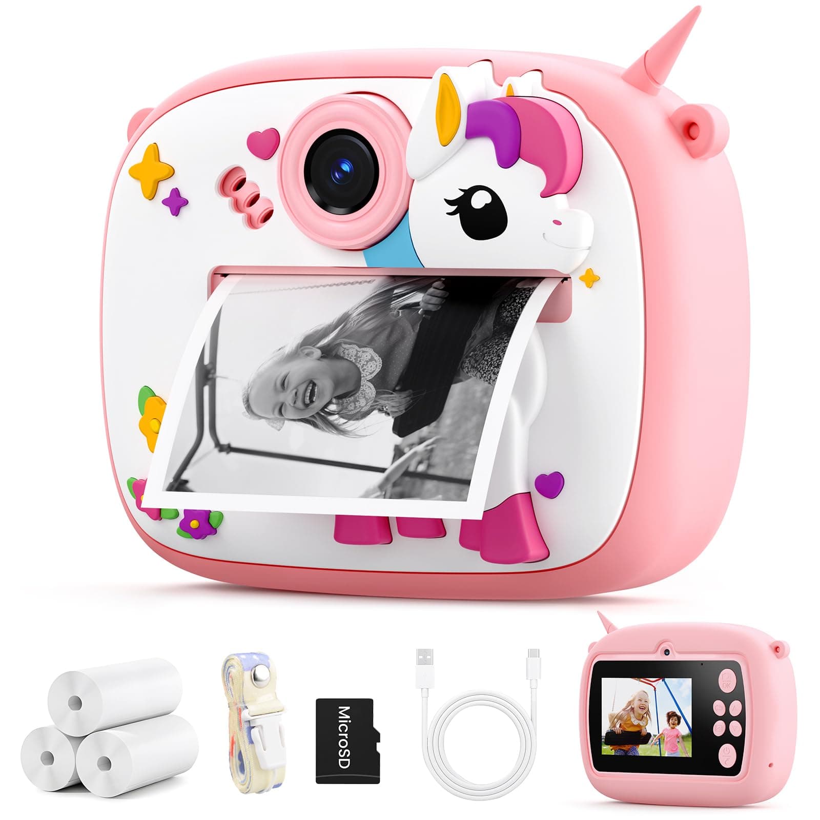 Fotocamera Istantanea per Bambini YOZISS, Macchina Fotografica Bambini Istantanea 1080P HD con 3 Rotoli di Carta da Stampa, Regalo Perfetto per Bambina da 3 a 14 Anni
