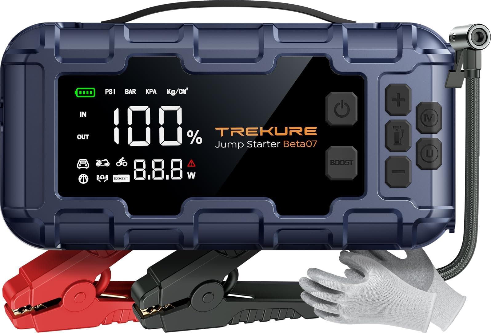 TREKURE 10-in-1 7000A Booster Batterie Voiture avec Gonfleur 160PSI, 26800mAh Démarreur Batterie avec 45W Charge Rapide, 600LM LED, Grand Écran, 12V Booster Voiture Puissant(Tous Gaz ou 12L Diesel)