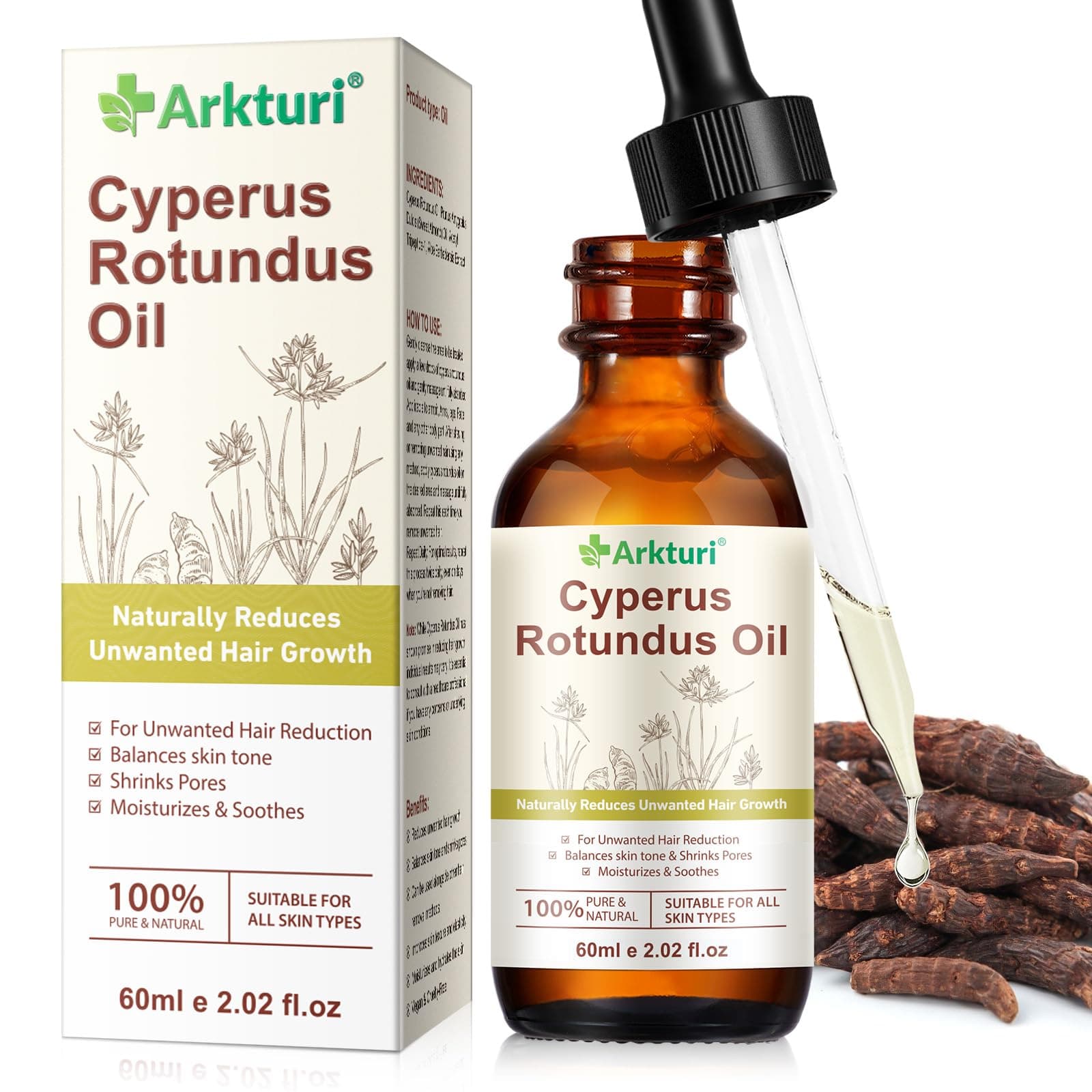 Cyperus Rotundus Huile d'épilation 60 ml 100 % pure et naturelle Cyperus Rotundus réduit la croissance des poils après le rasage, apaise la peau et affine les pores, convient à tous les types de peau