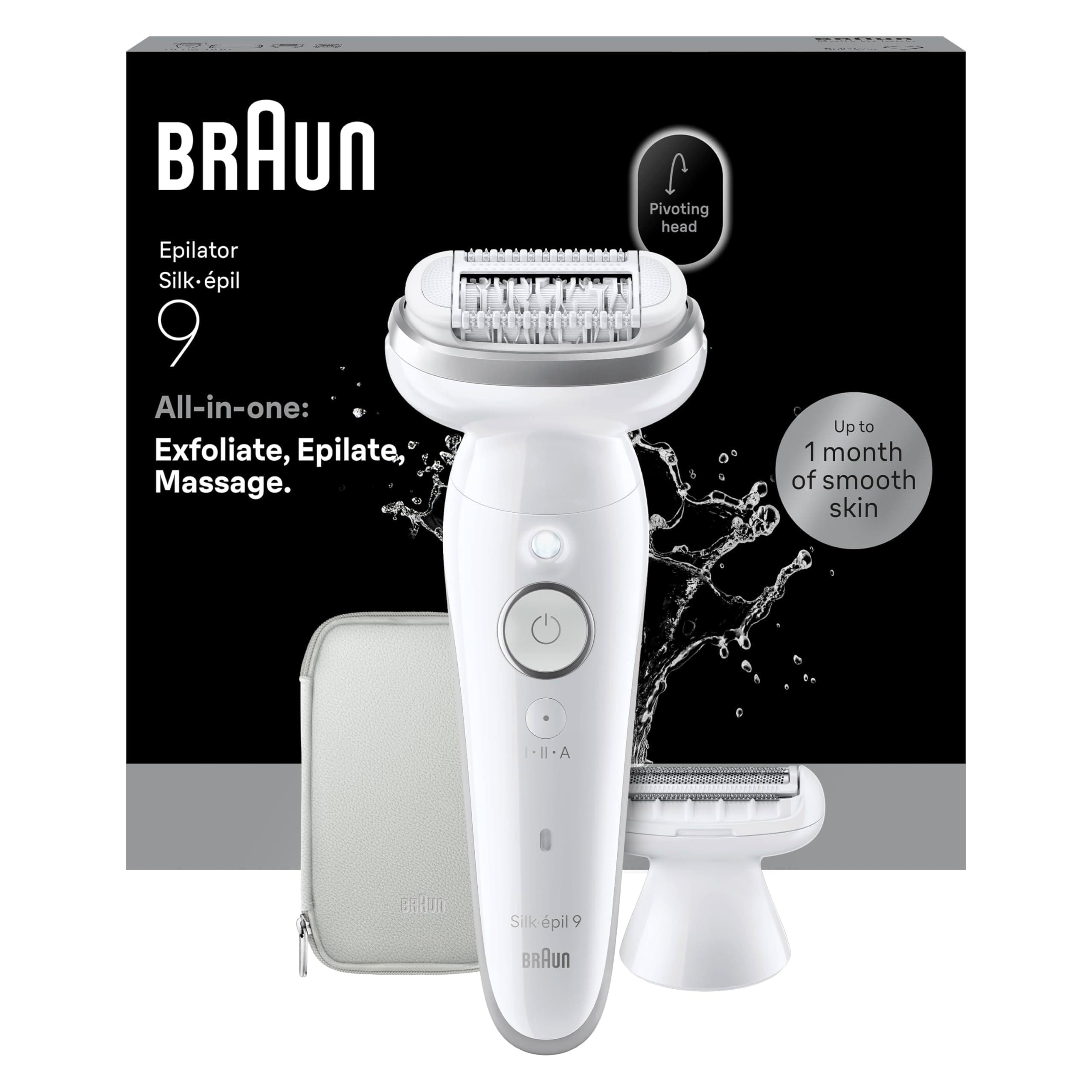 Braun Depiladora Eléctrica Mujer Silk·épil 9, Depiladora Corporal Con Cabezal Pivotante, Peine Recortador y Funda, Depila, Rasura y Recorta, Uso En Seco Y Mojado, Depilación Suave Duradera, 9-041