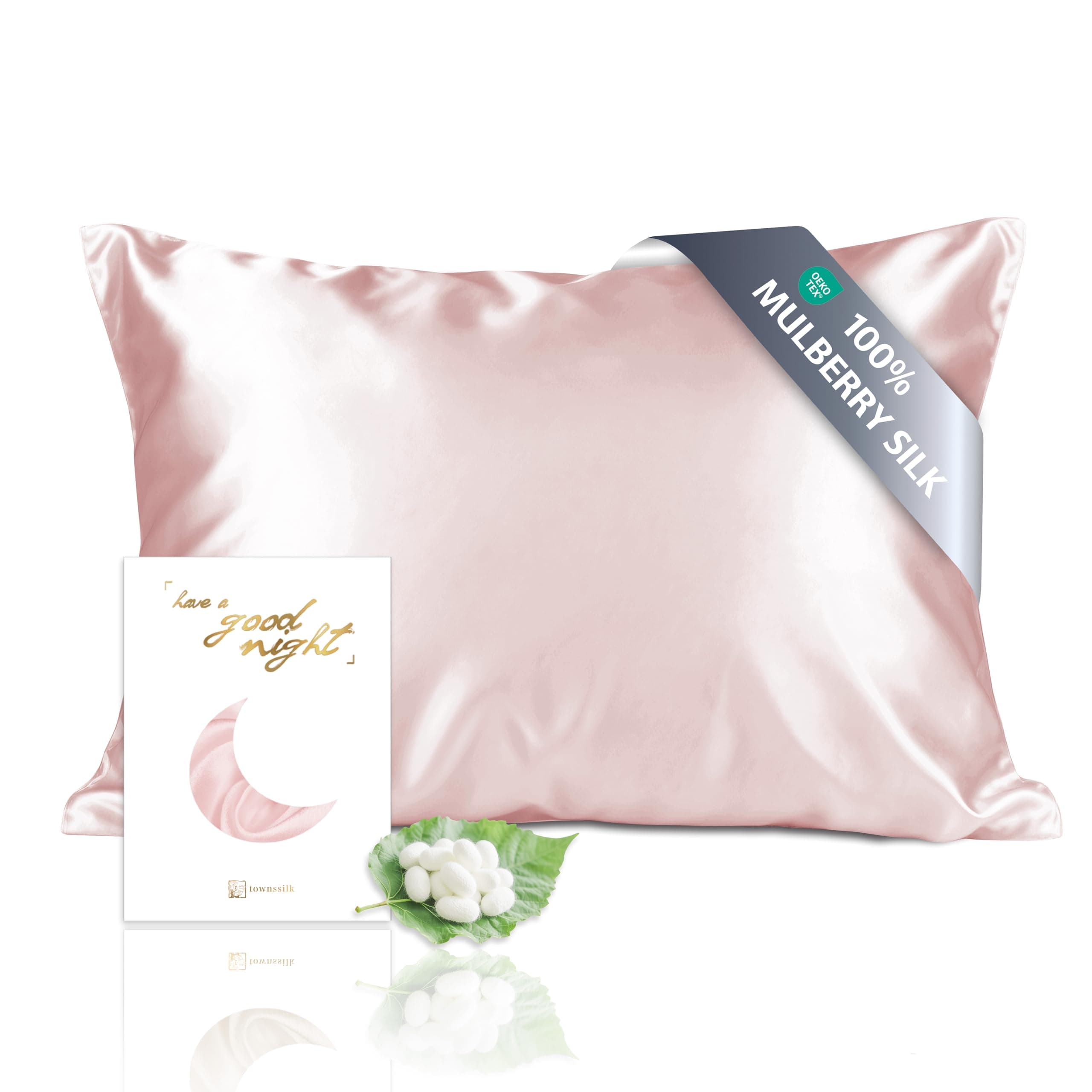 townssilk Federa seta cuscino,100% naturale seta di gelso 19momme,doppia faccia,benefica per capelli e pelle,ipoallergenica,cerniera nascosta,1 pz,50x70cm,Rosa polveroso