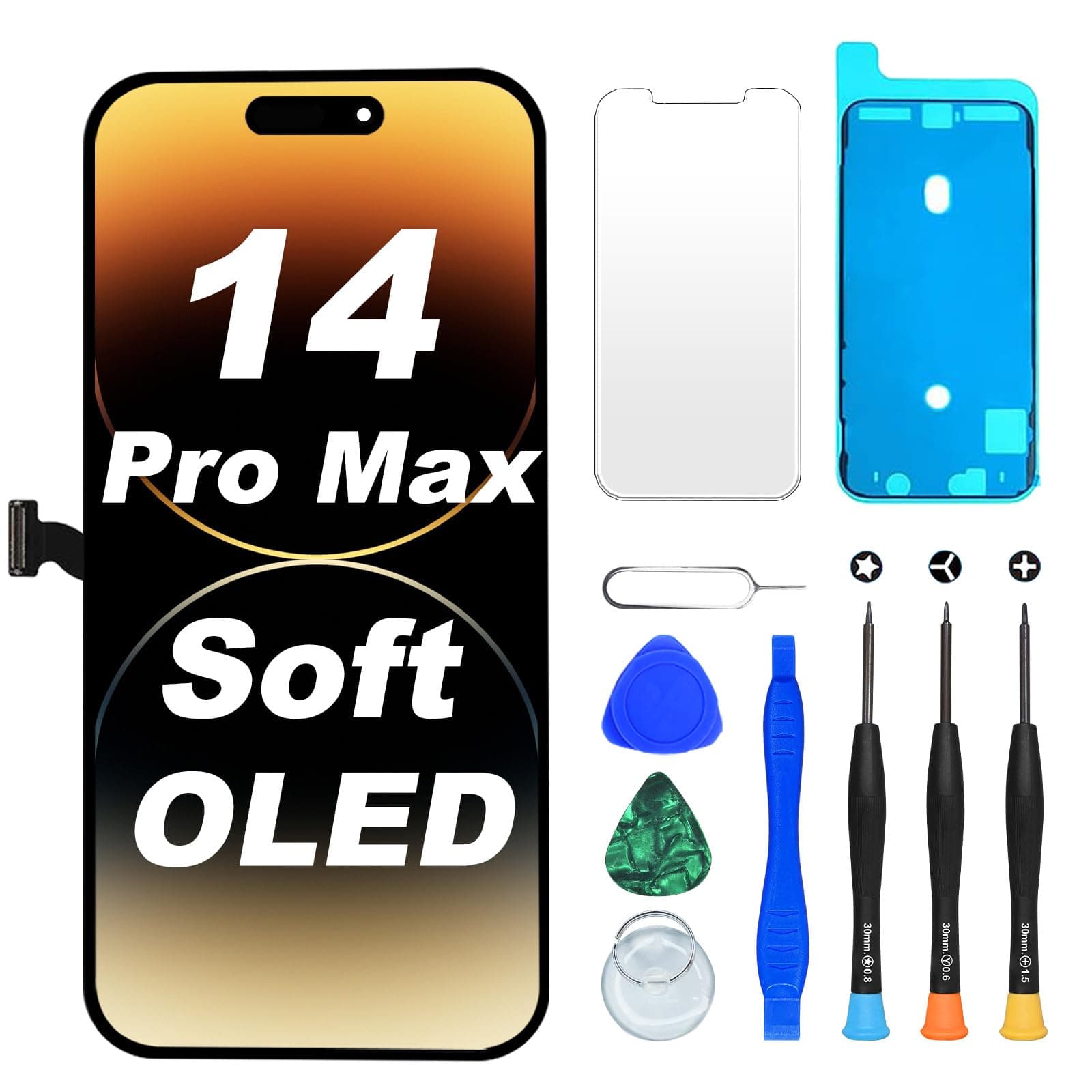 DIGI4U Écran pour iPhone 14 Pro Max Soft OLED, 6,7“ FHD True Tone Retina Display Face ID Écran Tactile 3D de Remplacement pour iPhone 14 Pro Max avec kit de réparation