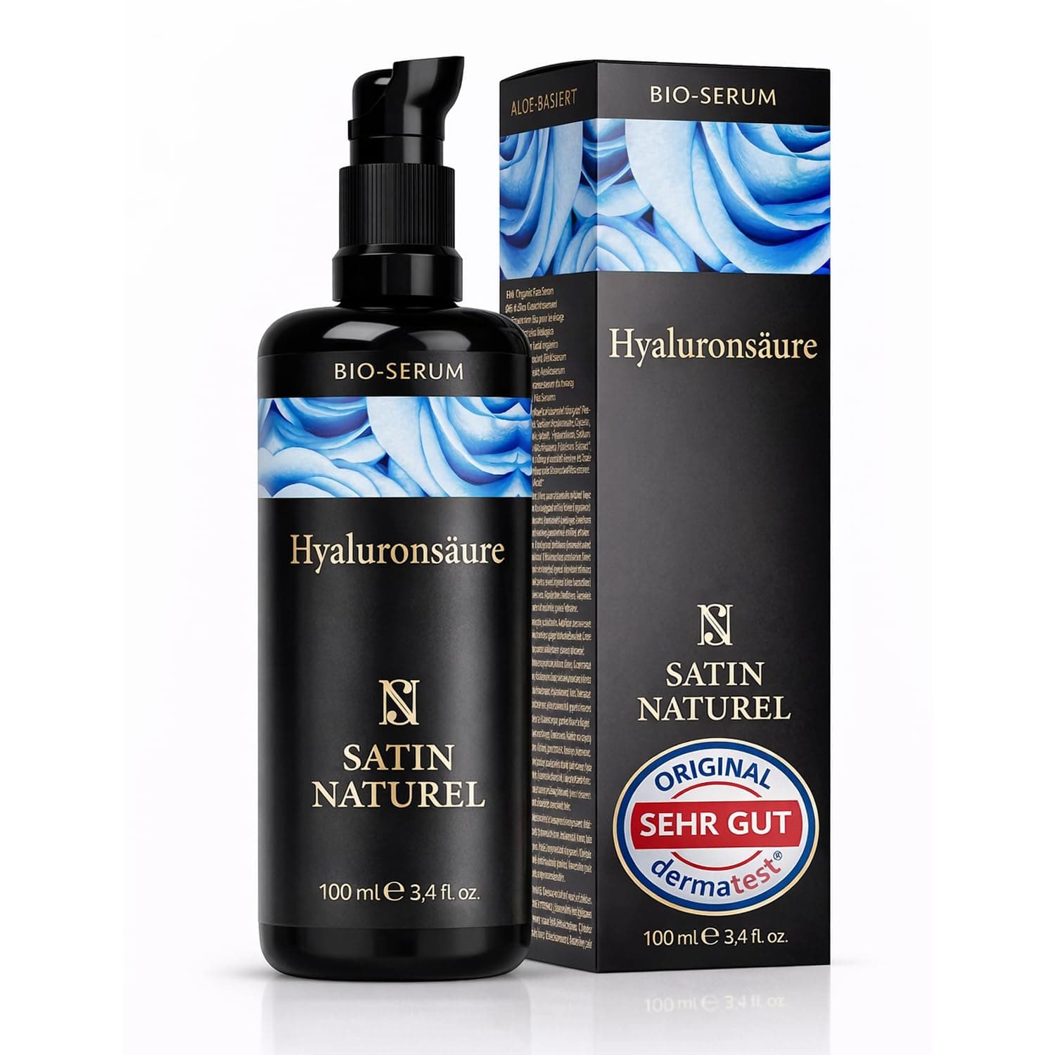 Satin Naturel Hyaluron Serum Hochdosiert 100ml – Bio Hyaluronsäure Serum Gesicht – Anti-Aging Feuchtigkeitsserum – Vegan – 24h Feuchtigkeit – Gesichtspflege für Frauen und Männer