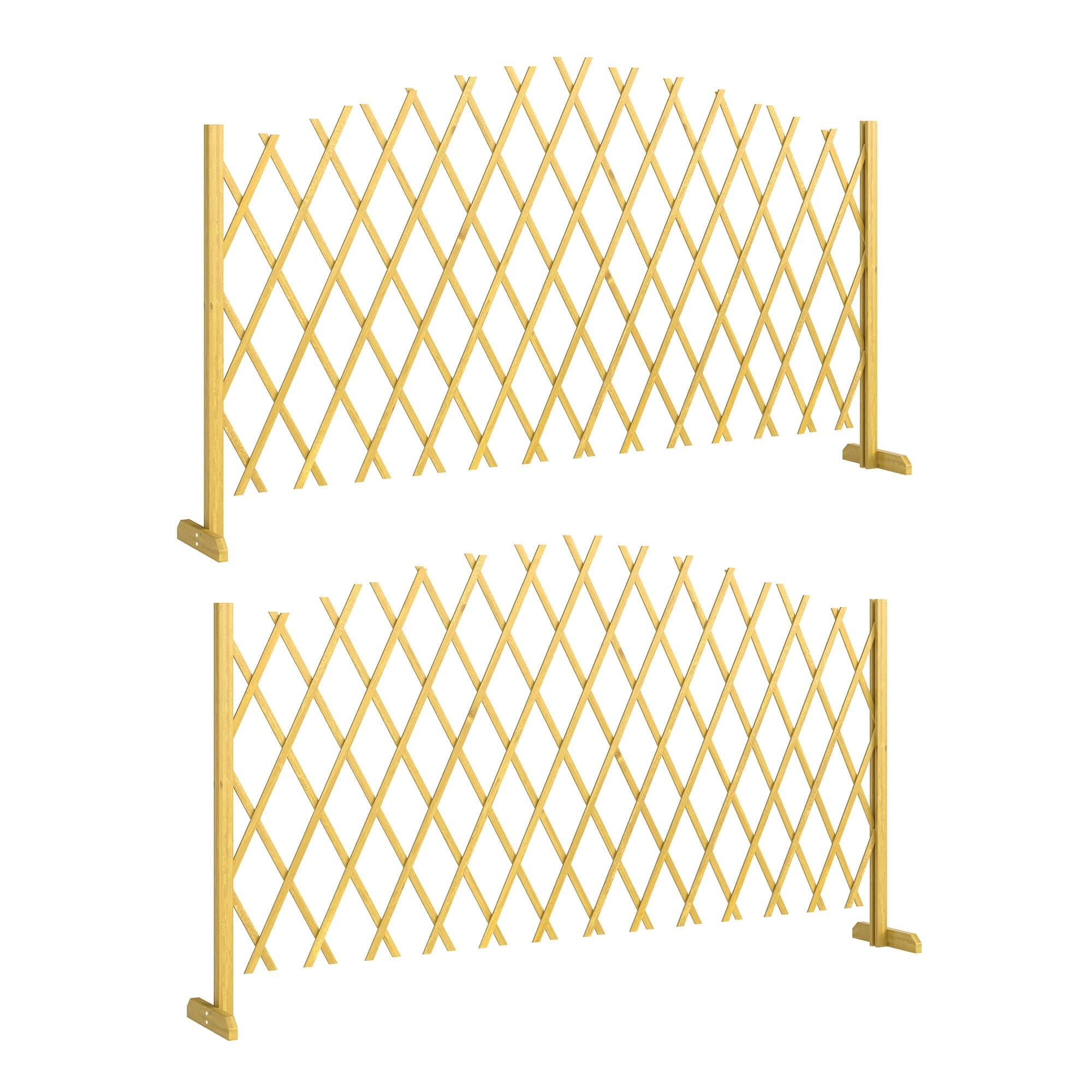 Outsunny Lot de 2 Barrieres Extensibles en Bois de Sapin 180 cm, Base stable, Clôture de Jardin en bois pour Intérieur Extérieur Balcon Jardin, Naturel