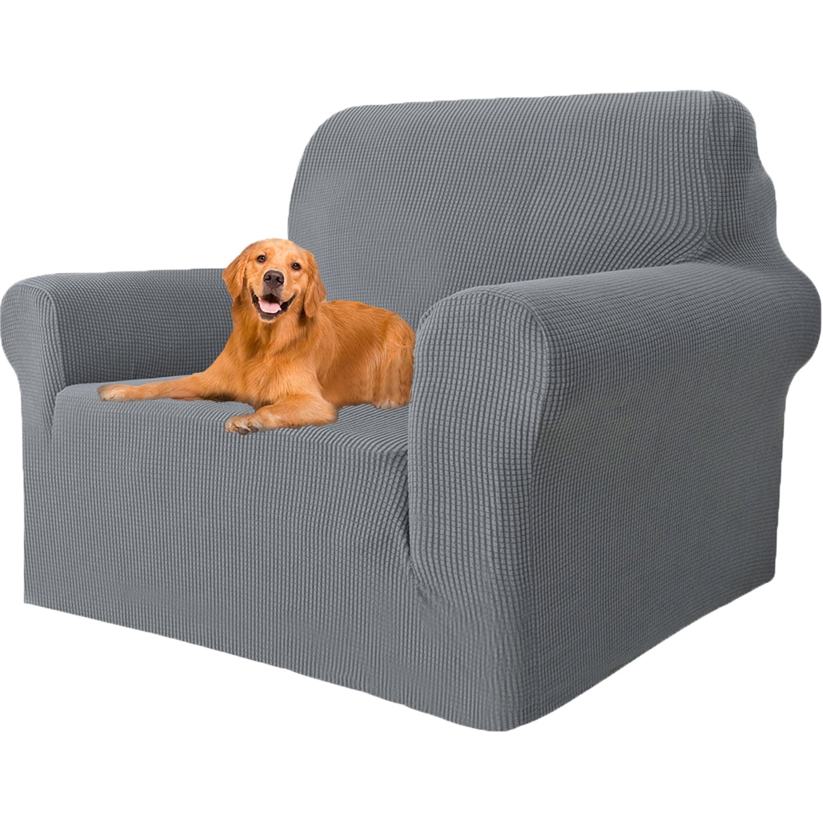 YSTELLAA Copridivano 1 Posto Con Braccioli, Elasticizzato Copripoltrona Universale, Antigraffio Copridivani Universale, Fodera per Divano Antiscivolo Lavabili, Antimacchia, Grigio Chiaro