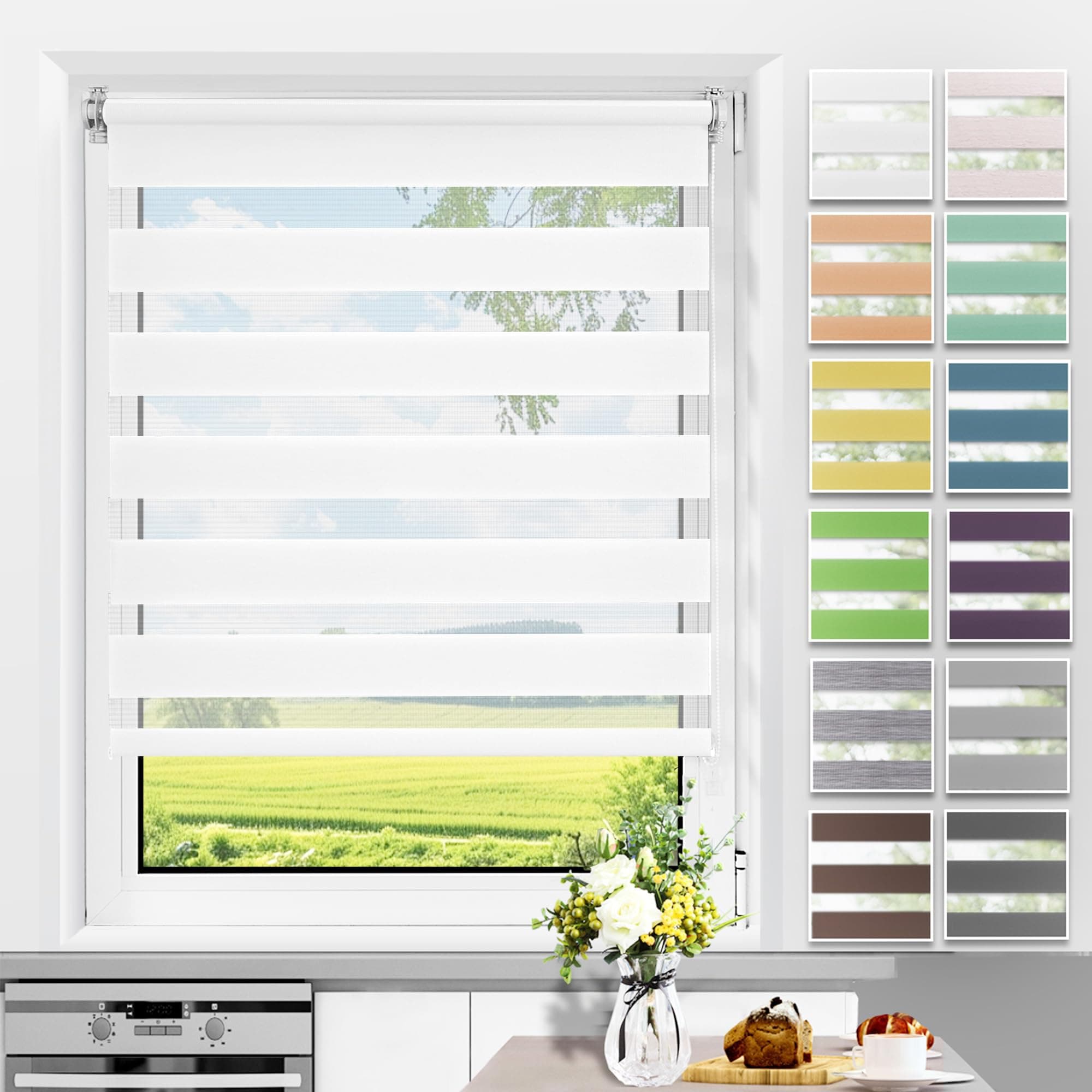 Allesin Store Enrouleur Jour Nuit sans Perçage, Facile à Installer avec Clips pour Fenêtre ou Porte, 45l x 150L cm, Largeur du Tissu 45 cm, Blanc