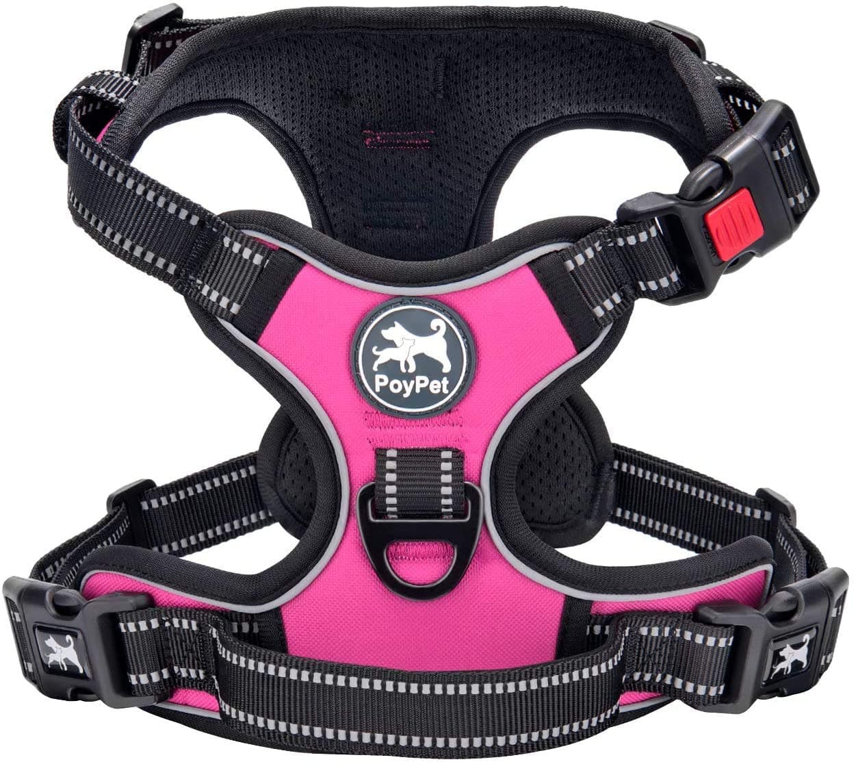 PoyPet - Pettorina anti-trazione per cani con parte frontale riflettente, impugnatura per un facile controllo e retro riflettenti, perfetta per l'allenamento quotidiano, camminata, corsa (rosa, L)