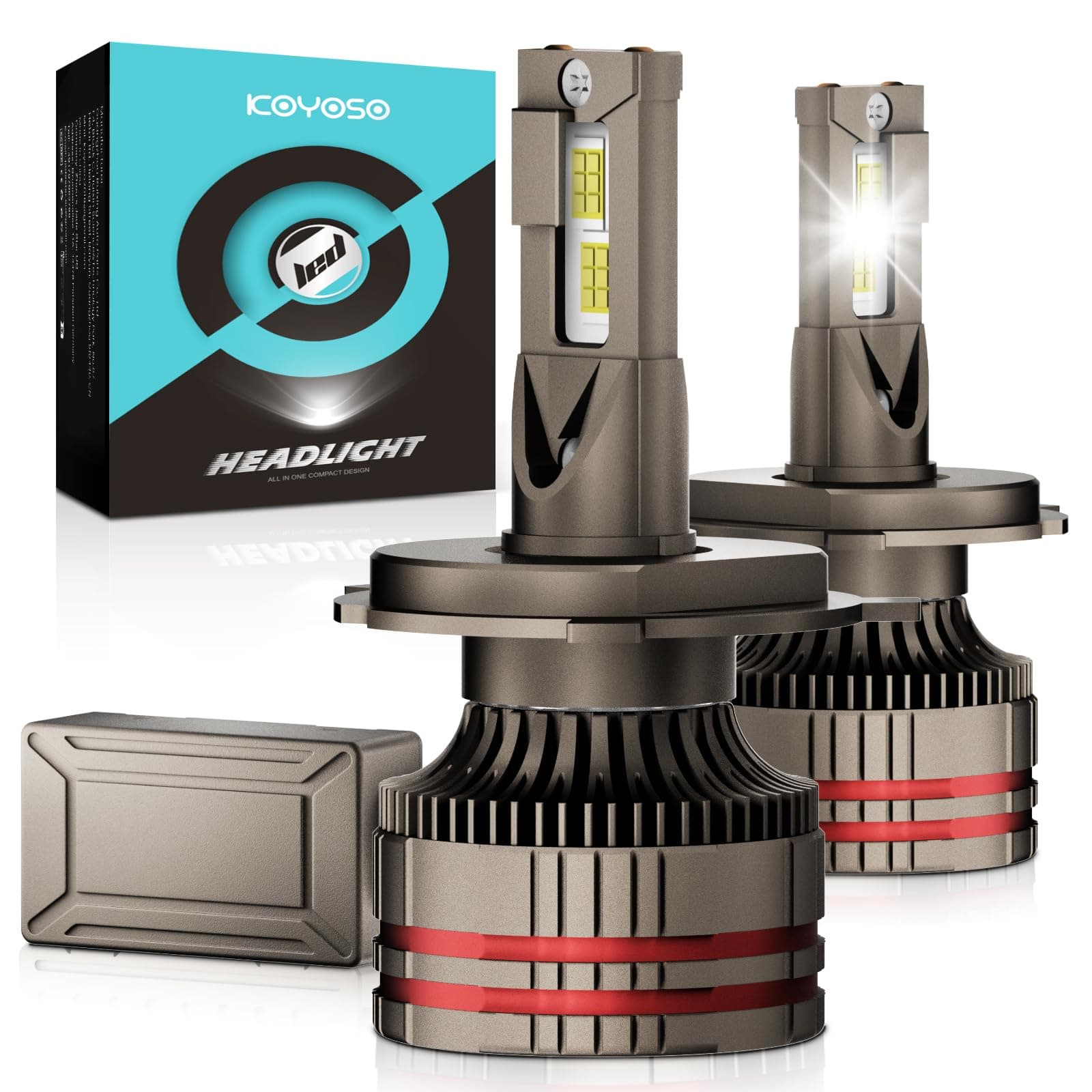 KOYOSO Lampadine H4 LED 160W 32000LM, Kit Lampada Sostituzione per Alogena Lampade e Xenon Luci, 12V 6000K Bianco