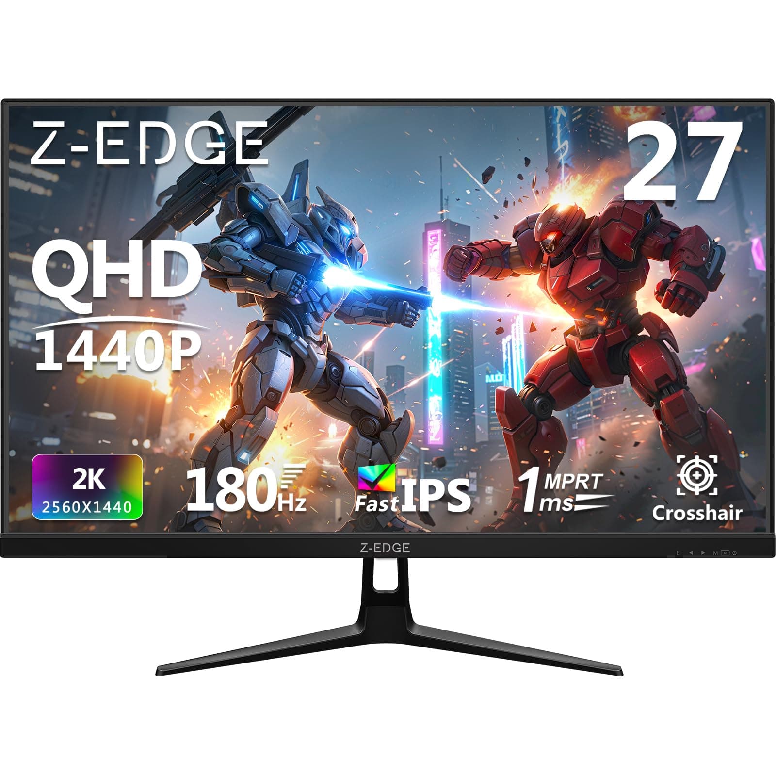 Z-Edge Monitor Gaming 27 Pulgadas, QHD 2K(2560x1440) 180Hz, Fast IPS 1ms, 350 CD/m², 94% DCI-P3 HDR10, FreeSync, DP 180Hz/HDMI 144Hz, Compatible con VESA, Negro