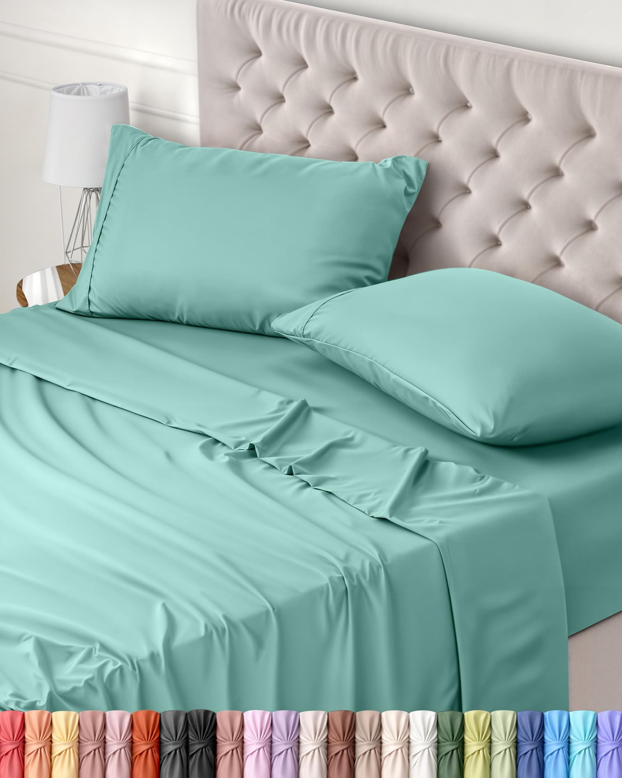 Utopia Bedding Juego de Sabanas 4 Piezas 150x200 - Poliéster Microfibra Cepillada - Oeko-Tex Certificado - Sábana Bajera, Sábana Plana y 2 Fundas de Almohada 50x75 (Cama 150, Azul SPA)