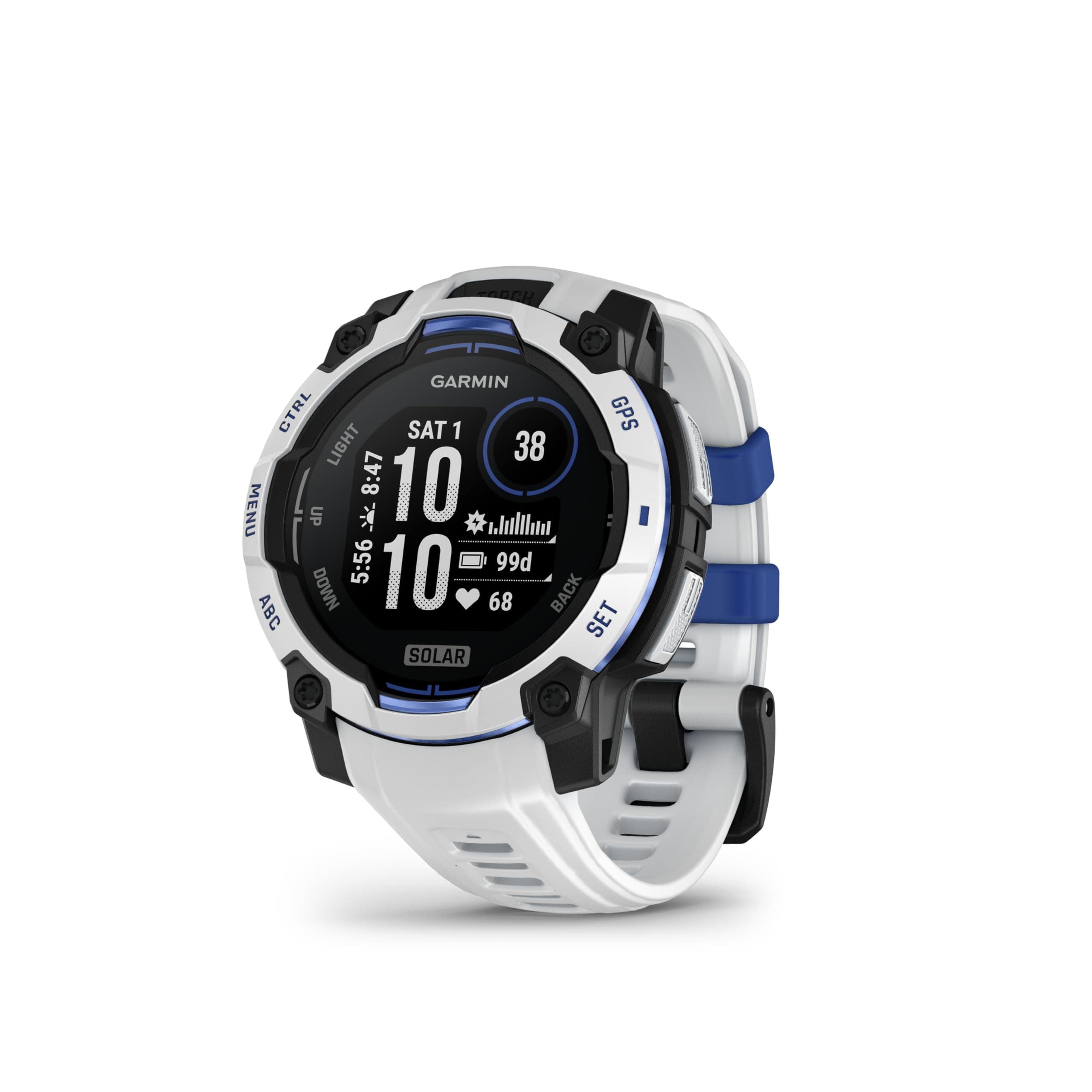 Garmin Instinct 3, Smartwatch, 45mm, Display SOLAR, Lunetta in alluminio, GPS Multi-band, 10ATM, Torcia LED, 90+ App per lo Sport, Pay, Connect IQ, Autonomia 28 giorni (Whitestone)