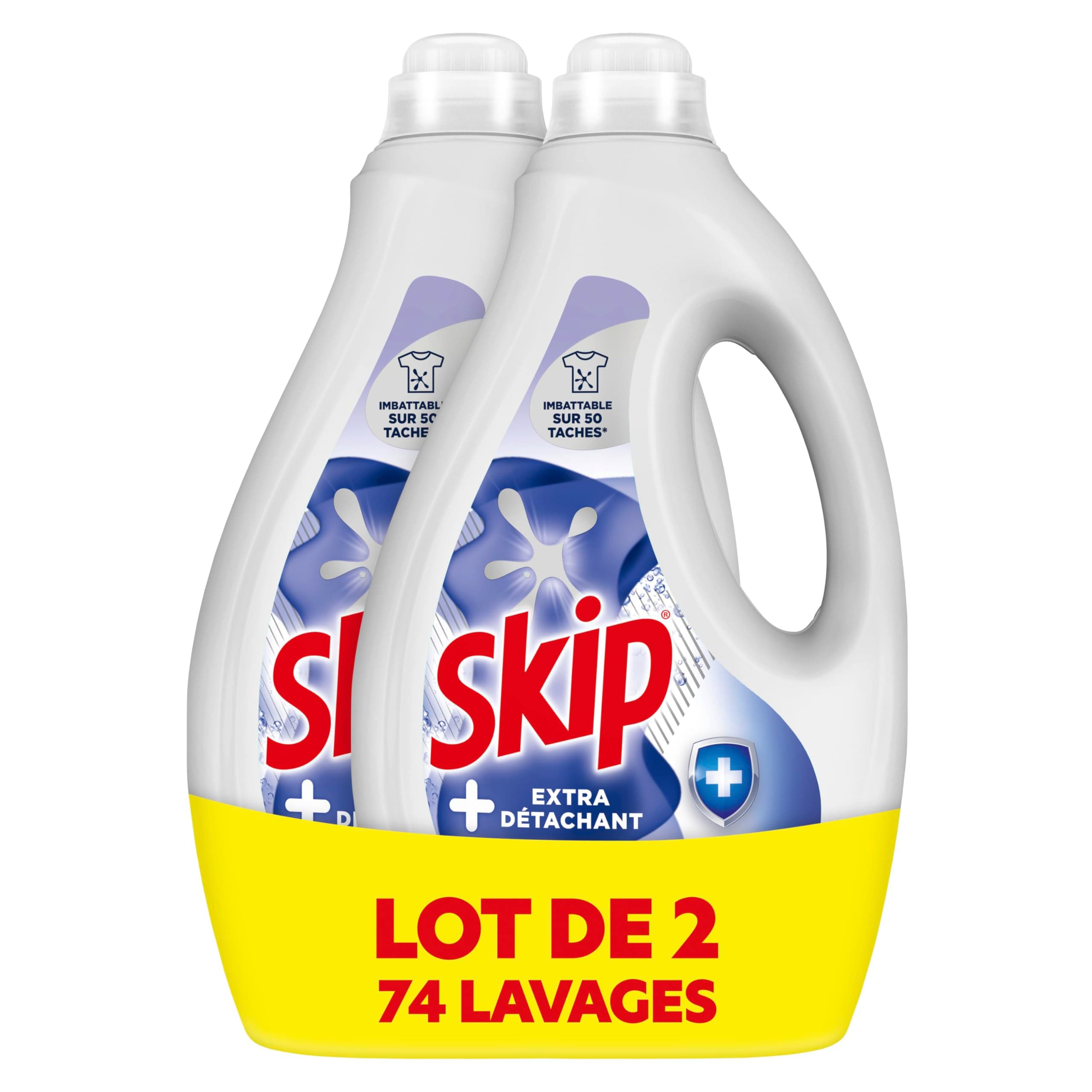 Skip - Lessive Liquide Tout en 1-74 lavages - Extra Détachant - Résultat Impeccable - 2x37 Lavages