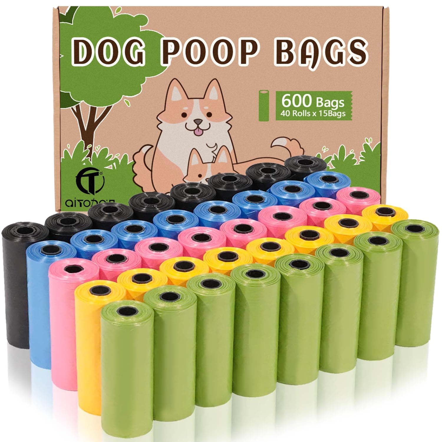 AiTodos® 600 Sacs à Crottes de Chien, 31 x 22cm, 5 Couleurs, Polyéthylène | 5 Couleurs: Noir, Bleu, Rose, Jaune, Vert.