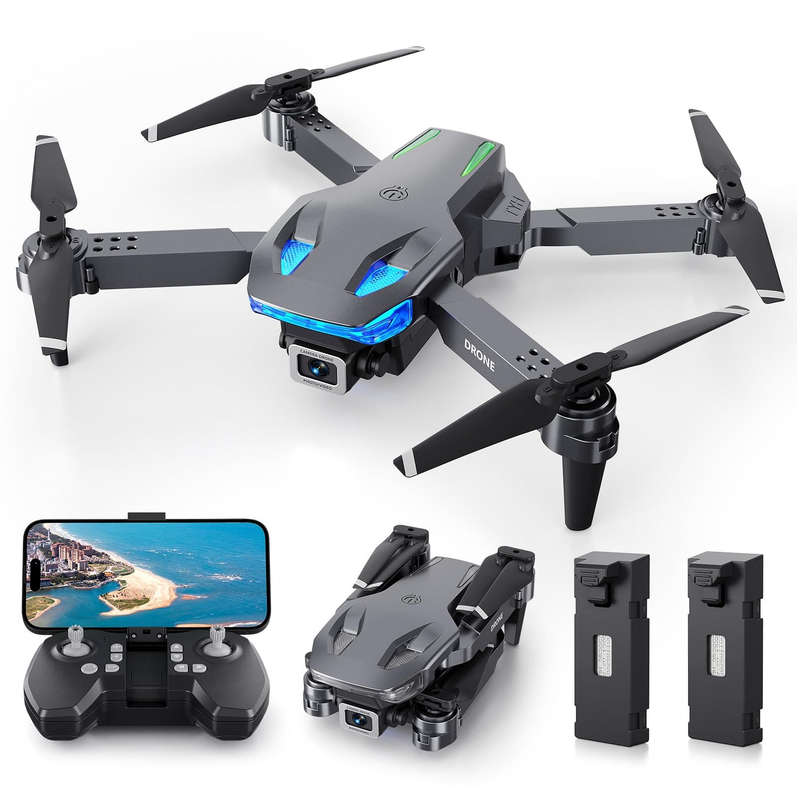 Wipkviey T28 Drone avec Caméra 1080p, FPV Pliable Quadcopter pour Débutants et Adultes, RC Drone avec 3D Flips, Maintien d'altitude, Selfie par Geste, Vol par Trajectoire, 2 Batteries