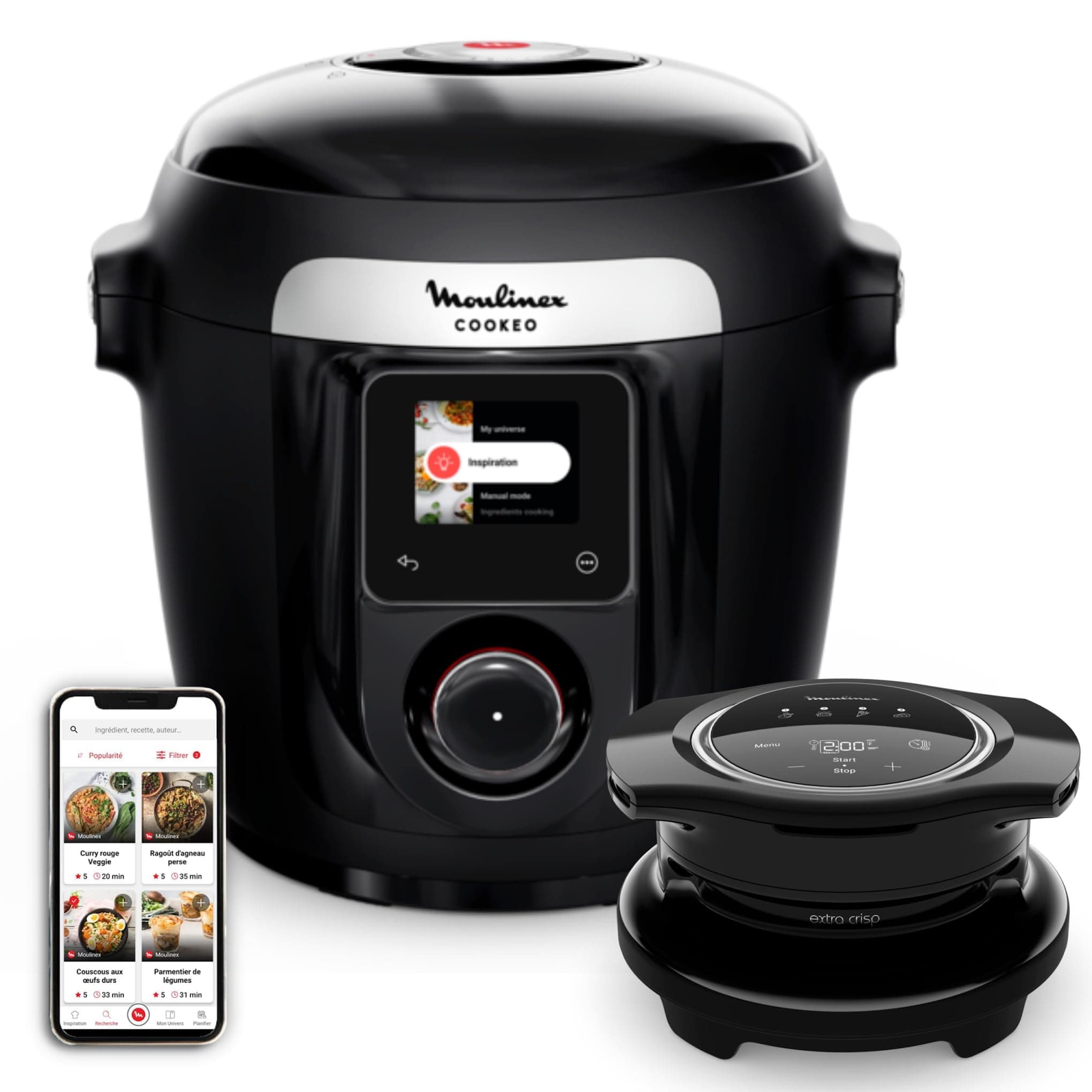 Moulinex Cookeo Wi-Fi avec Extra Crisp, Multicuiseur, 14modes de cuisson, Cuisson sous pression, Air fryer, Recettes faciles pas à pas, CE96X8F0, Noir
