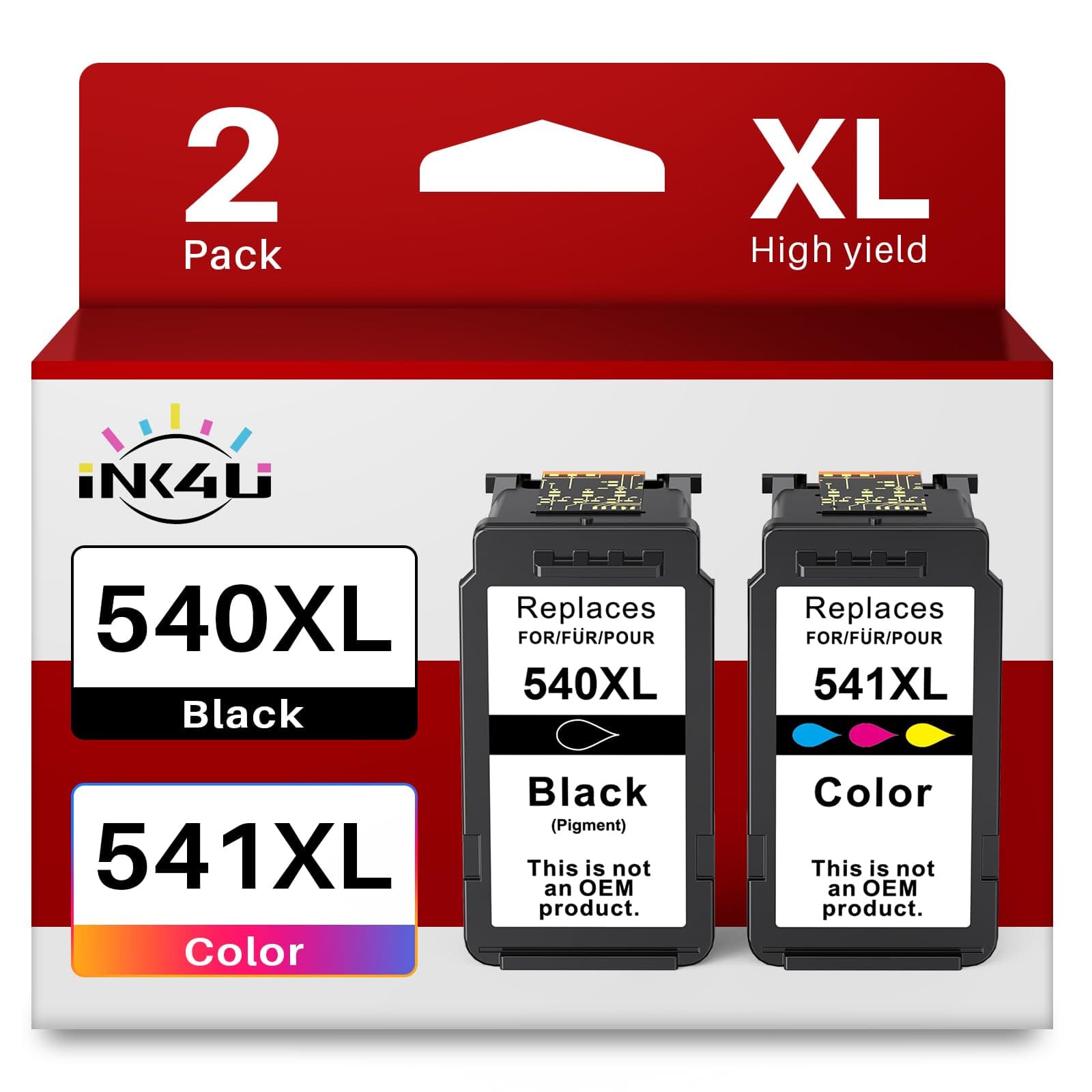 INK4U 540XL 541XL Cartucce Multipack Compatibili per Canon PG-540 XL CL-541 XL Cartuccia Compatibili per Canon MG3650s TS5150 MG3600 MX395 MX475 MG3650 TS5151 MG2250 MX455 MX535 (1 x Nero, 1 x Colori)