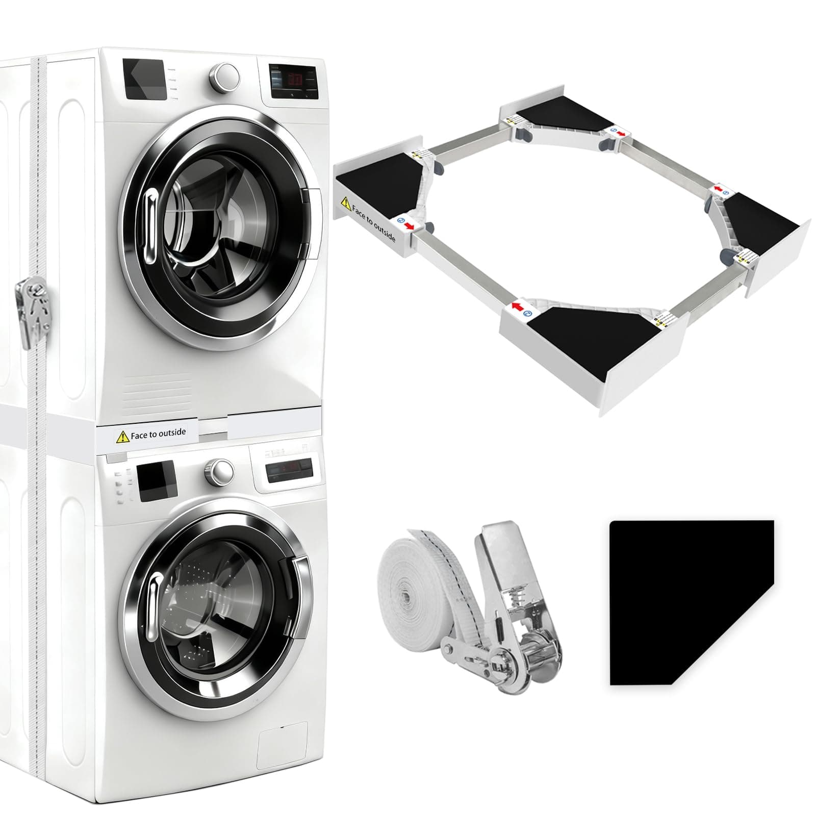 NIUXX Kit de Superposition Universel, Accessoires pour Lave-linge/Sèche-linge, Universel Cadre Intermédiaire pour Lave-linge et Sèche-linge avec Corde à Cliquet, taille réglable（46-66cm）