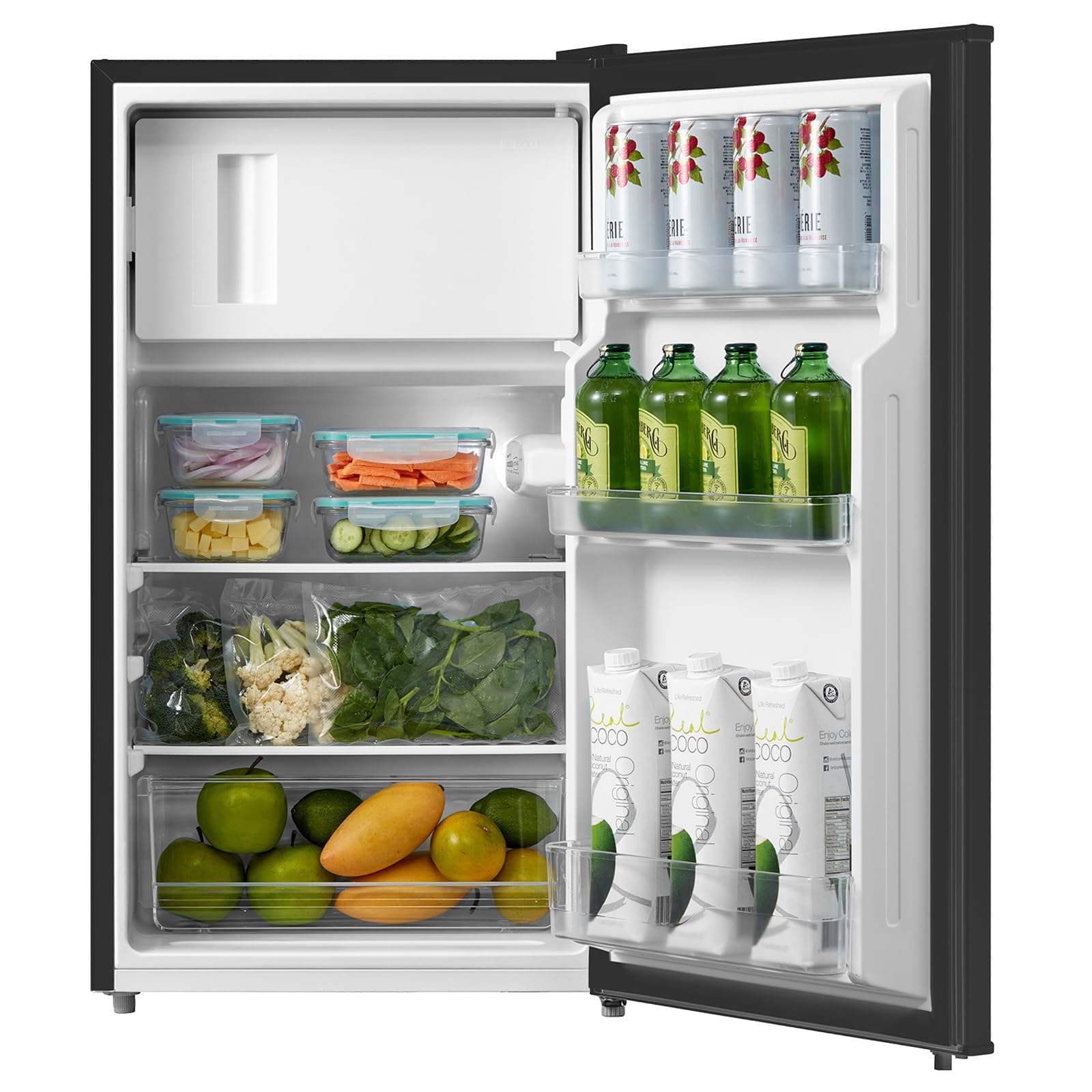 Comfee RCD80DK3(E) Kühlschrank mit Gefrierfach, 80L Kleiner Kühlschrank, Obst- und Gemüsefach, 84.5 cm H, 47.5 cm B, 110 kWh pro Jahr, Einstellbare Temperaturregelung, Verstellbare Füße, Schwarz