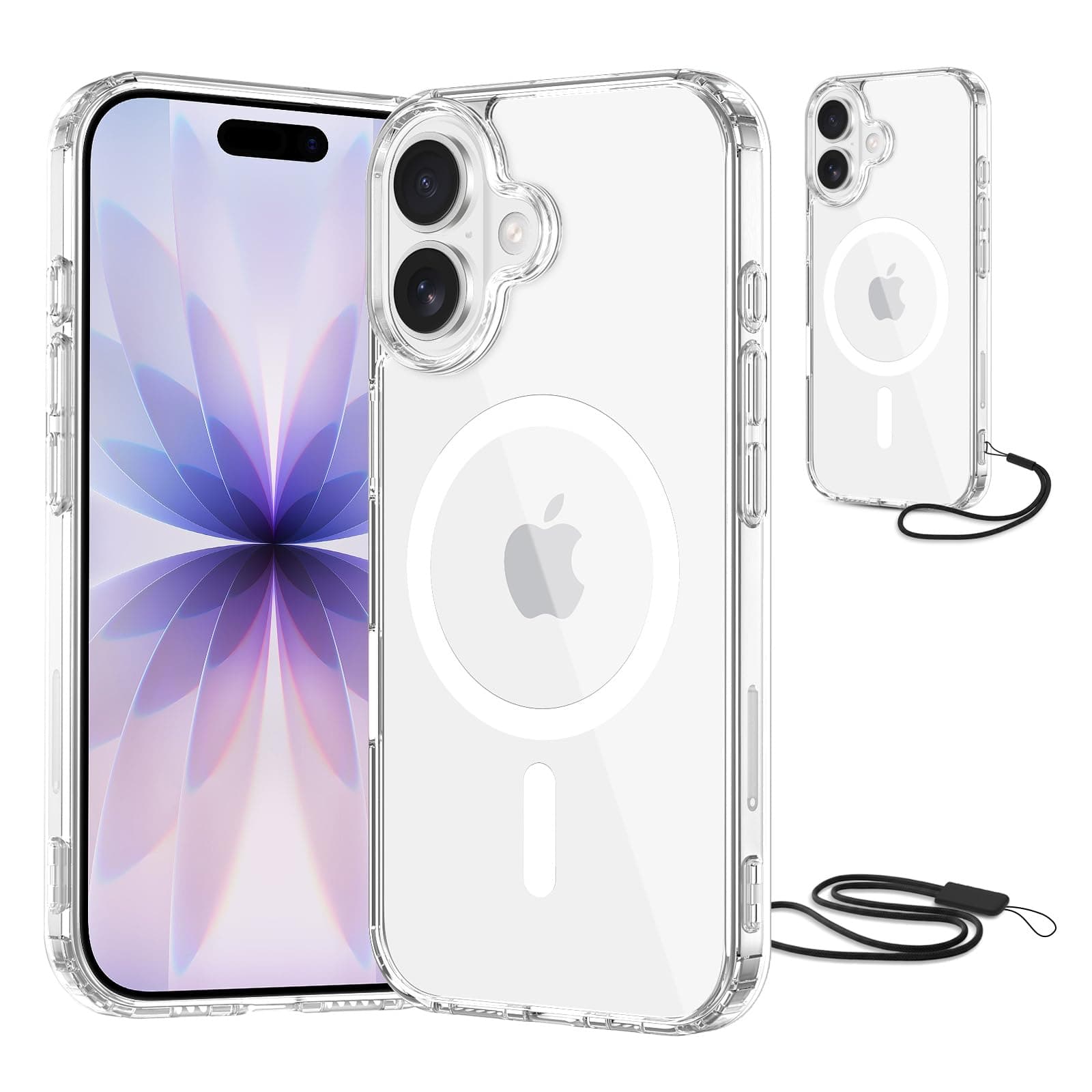 NEW'C Magnétique Coque pour iPhone 17 (6,3 Pouces), Compatible avec MagSafe Antichoc Ultime avec Cordon – Magnétisme Puissant et Protection Militaire - Etui Fine - Transparent