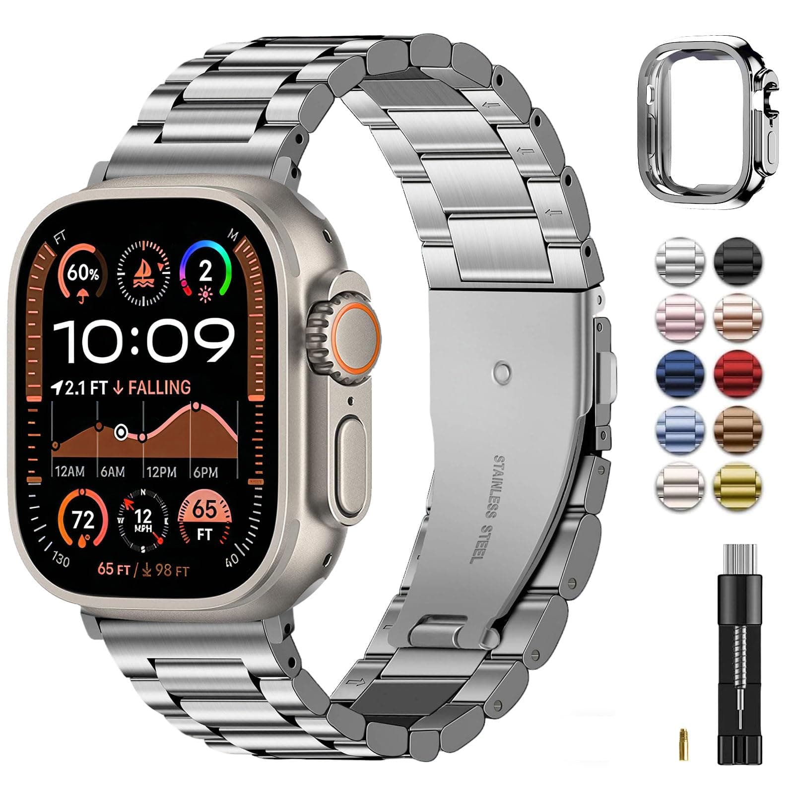 Fullmosa Cinturino per Apple Watch Ultra 3/2/1 49mm, Cinturini di Ricambio in Acciaio Inossidabile Compatibile con Apple Watch Band Ultra 3/ Ultra 2/ Ultra, per Donna e Uomo, Argento