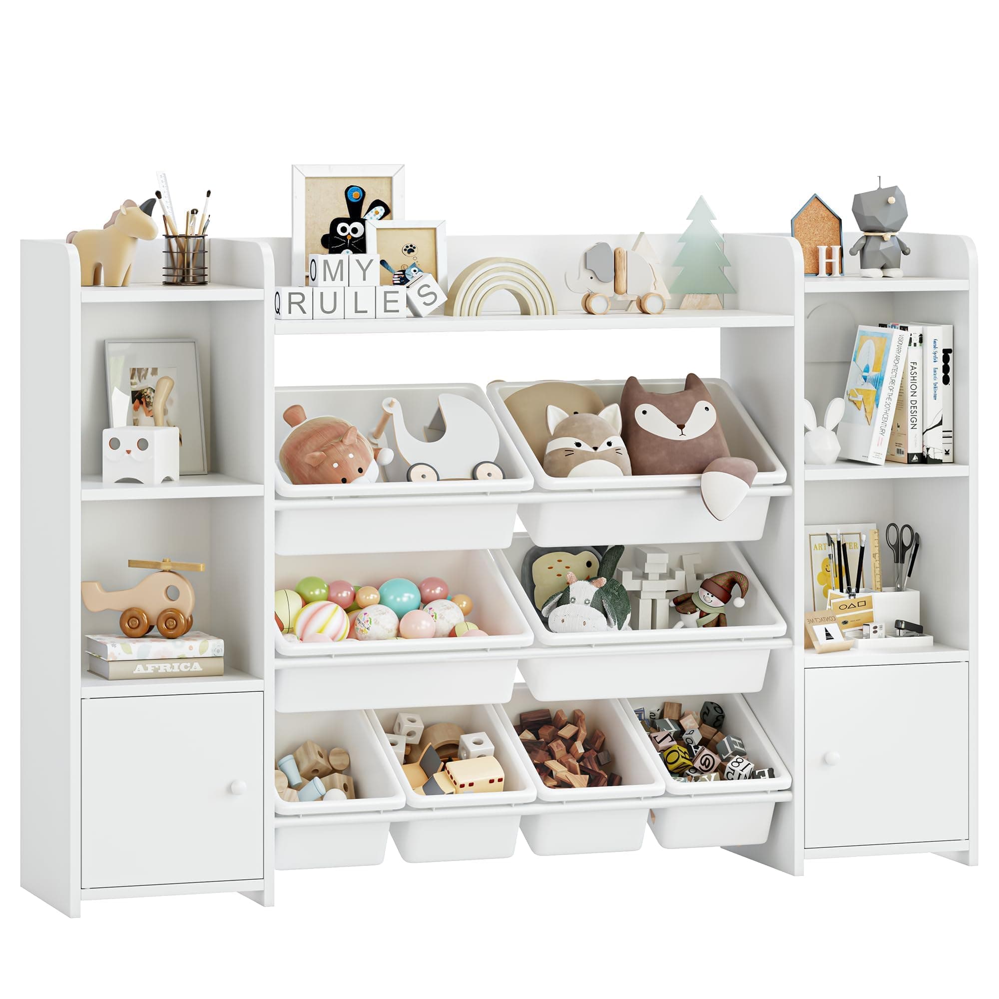 FOREHILL Mueble Almacenaje Juguetes 8 Cajas Extraíbles Librería Infantil Montessori, Estantería Infantil para Jugetes y Libros, Organizador Juguetes Infantil 138.8 x 94.3 x 29.6 cm Blanco