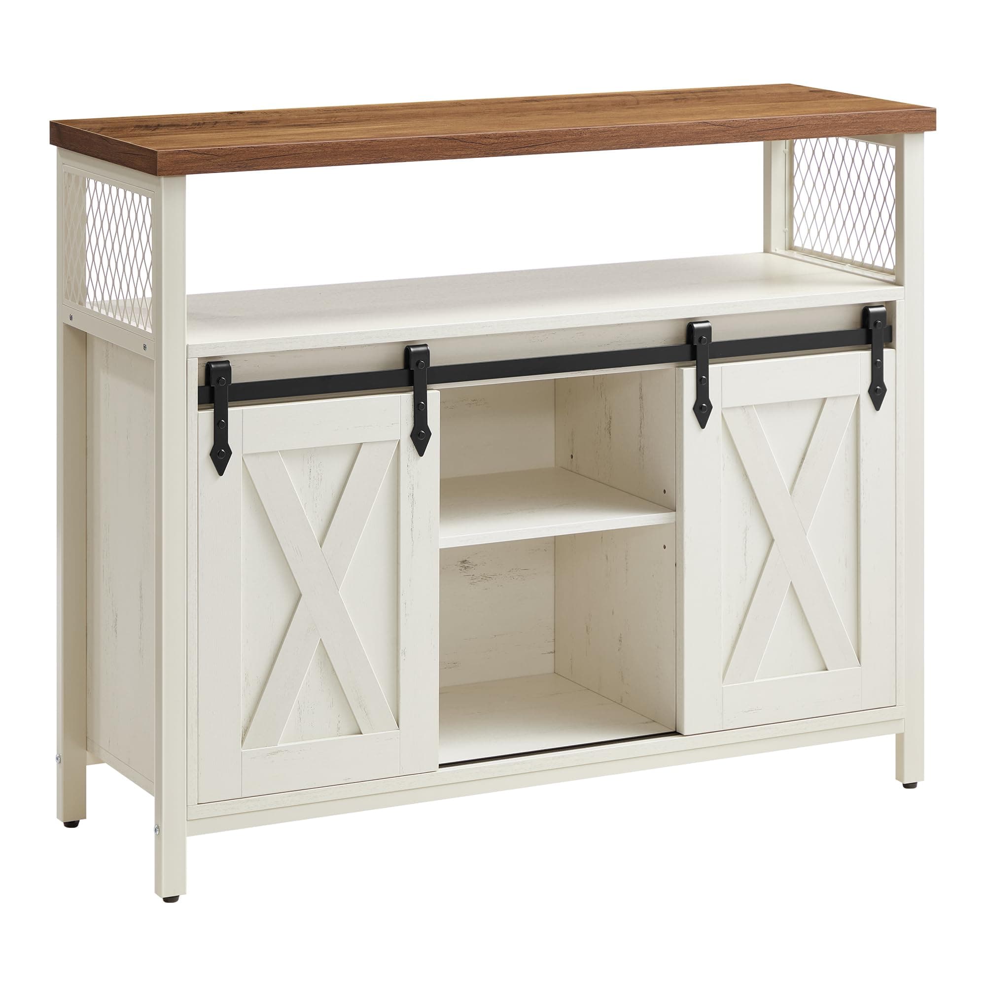 VASAGLE Sideboard, Küchenschrank, Aufbewahrungsschrank, mit 2 Schiebetüren, 33 x 100 x 80 cm, verstellbare Ablagen, für Wohnzimmer, wolkenweiß-honigbraun LSC092W01