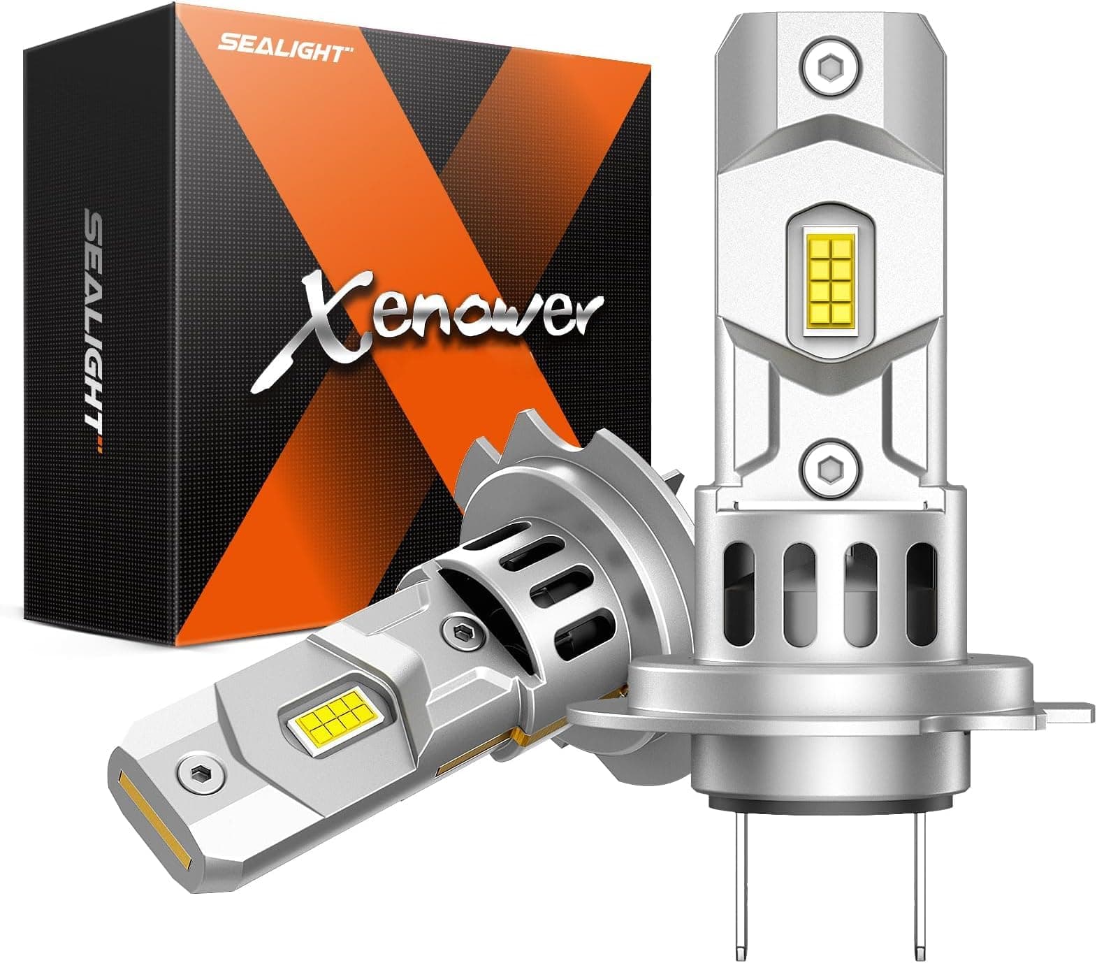 SEALIGHT Ampoule H7 LED 140W 46000LM, 7 fois super luminosité, format mini 1:1 avec ventilateur de refroidissement 15000 rpm, 900% 6500K blanc froid, Plug and Play, Pack de 2