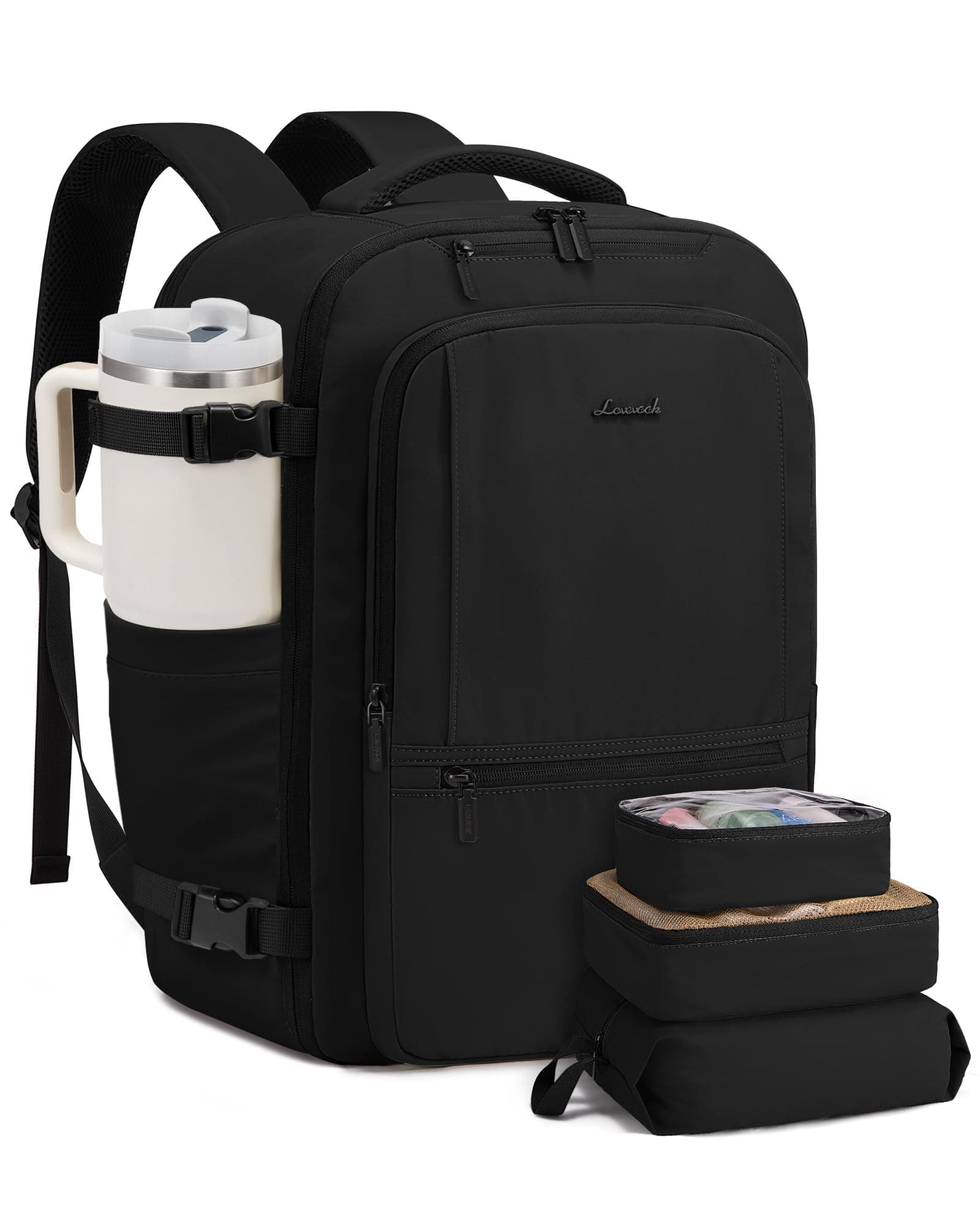 LOVEVOOK 50L Reiserucksack Groß, Rucksack Handgepäck Flugzeug mit 18 Zoll Laptopfach, Wasserdicht Travel Backpack Carry On Luggage, Business Kofferrucksack Herren Damen für Arbeit Reise, Schwarz