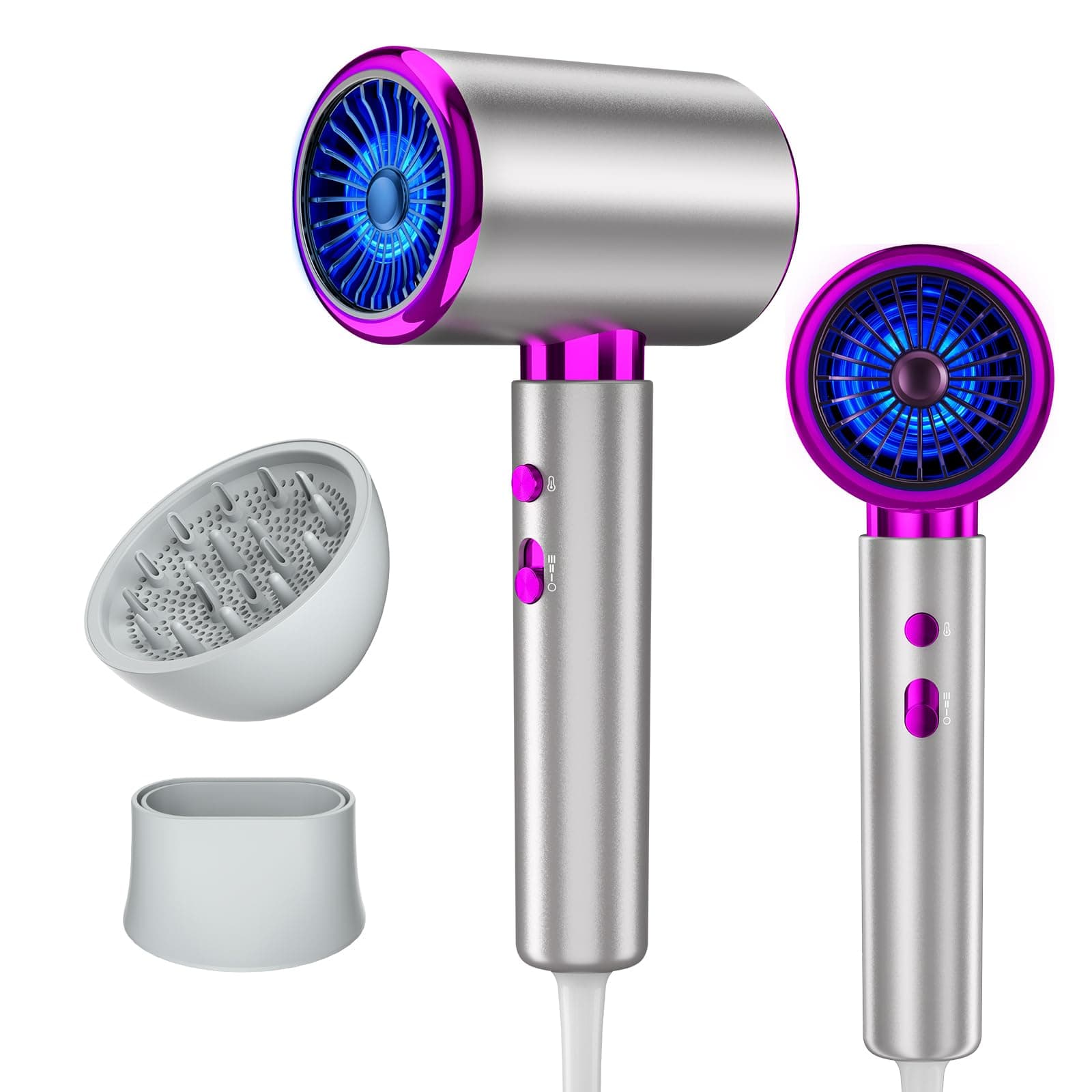 DMTIVMG Sèche Cheveux Ionique 2400W Séchage Ultra Rapide Diffuseur Boucles 3 Températures 2 Vitesses Air Froid Léger Silencieux Idéal Maison Voyage
