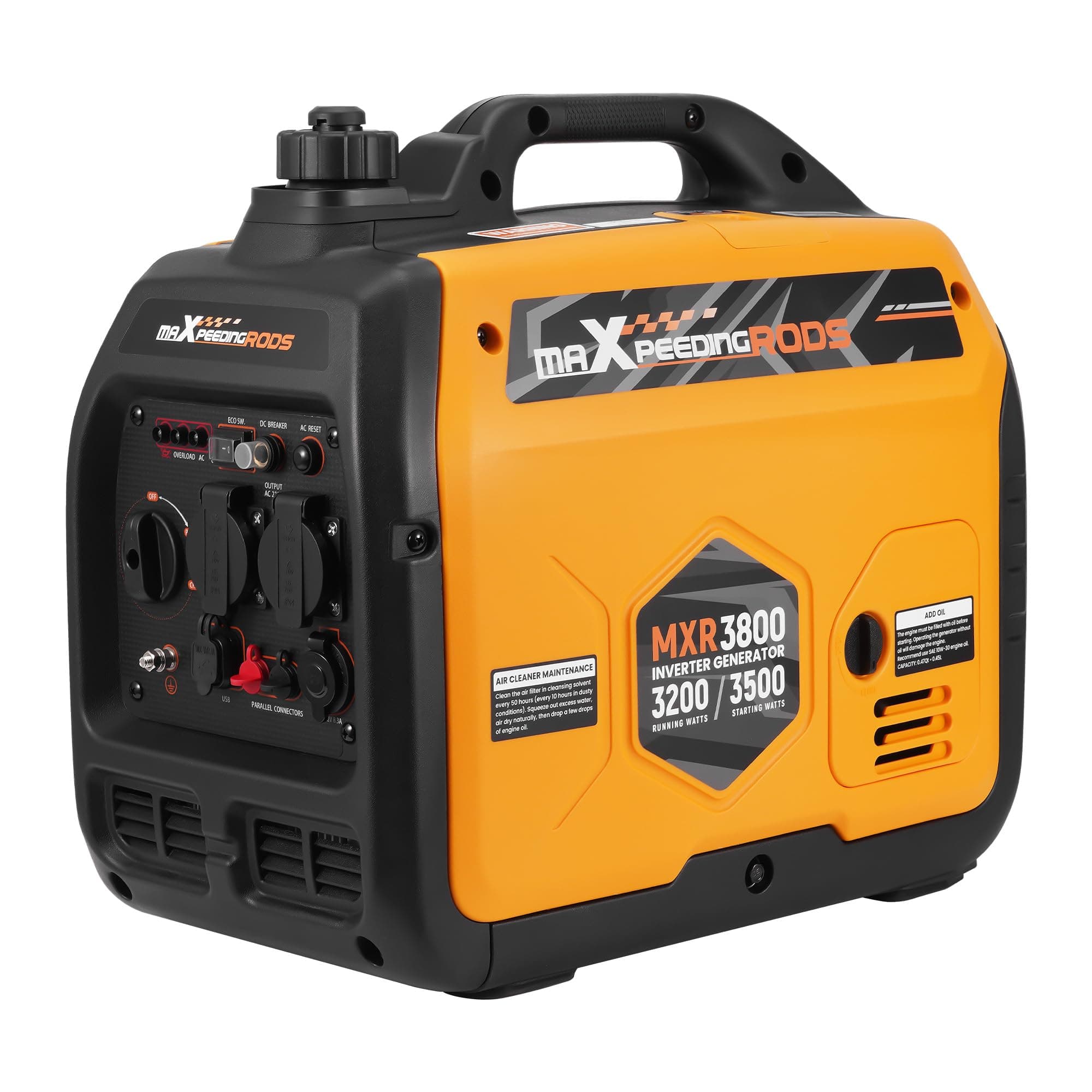 maXpeedingrods Générateur de courant de secours à essence 3500 W - Léger et mobile - Mode ECO avec 2 x 230 V / 2 x USB / 1 x 12 V CC - Pour camping-car, festival, voyage