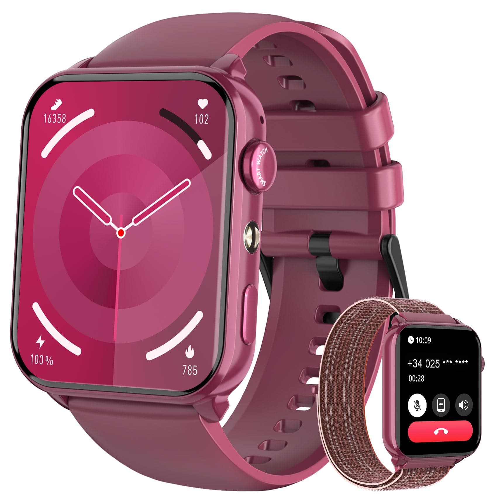 Reloj Inteligente Mujer, 1.91" Smartwatch Mujer con Linterna y Llamadas Bluetooth, Smart Watch con 2 Correas, Notificación, Podómetro, Pulsómetro, Diseño Fino, IP68 Pulsera Actividad para Android iOS