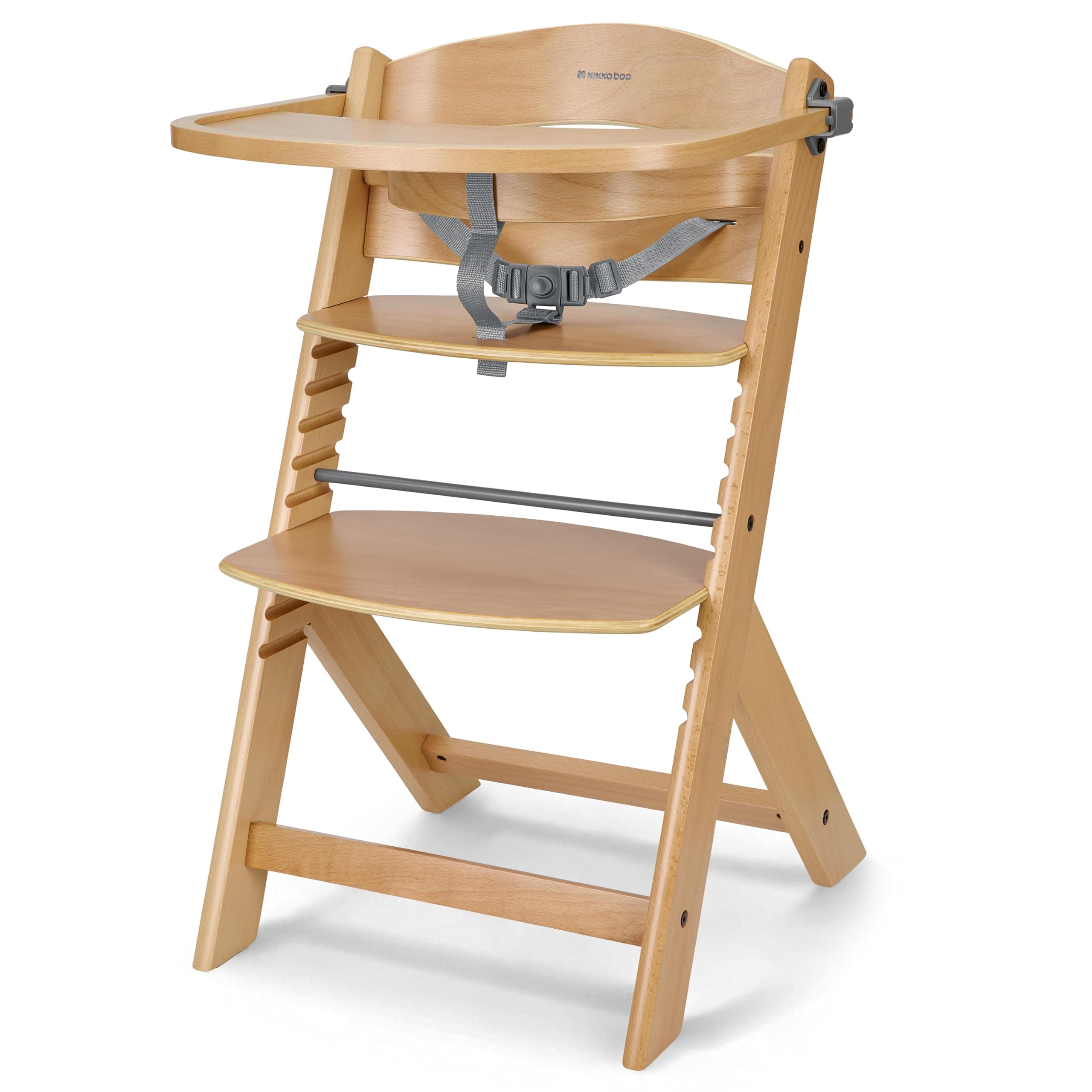 KikkaBoo Trona Evolutiva de Madera para Bebé NORDY, Silla Alta Ajustable hasta 35 kg, Haya Maciza, Bandeja Extraíble, Arnés de 3 Puntos, Madera