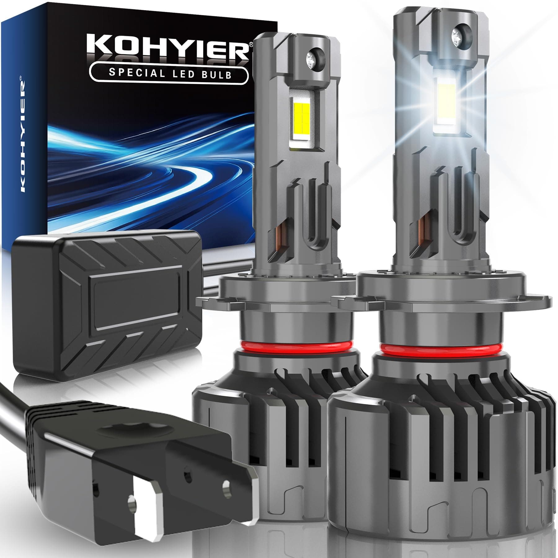 KOHYIER Ampoule LED H7 40000LM 180W, 800% Lumineuse 6500K Blanc 12V 24V, 1:1 Mini Taille Plug and Play H18 H7 LED pour Voiture et Moto, Lot de 2