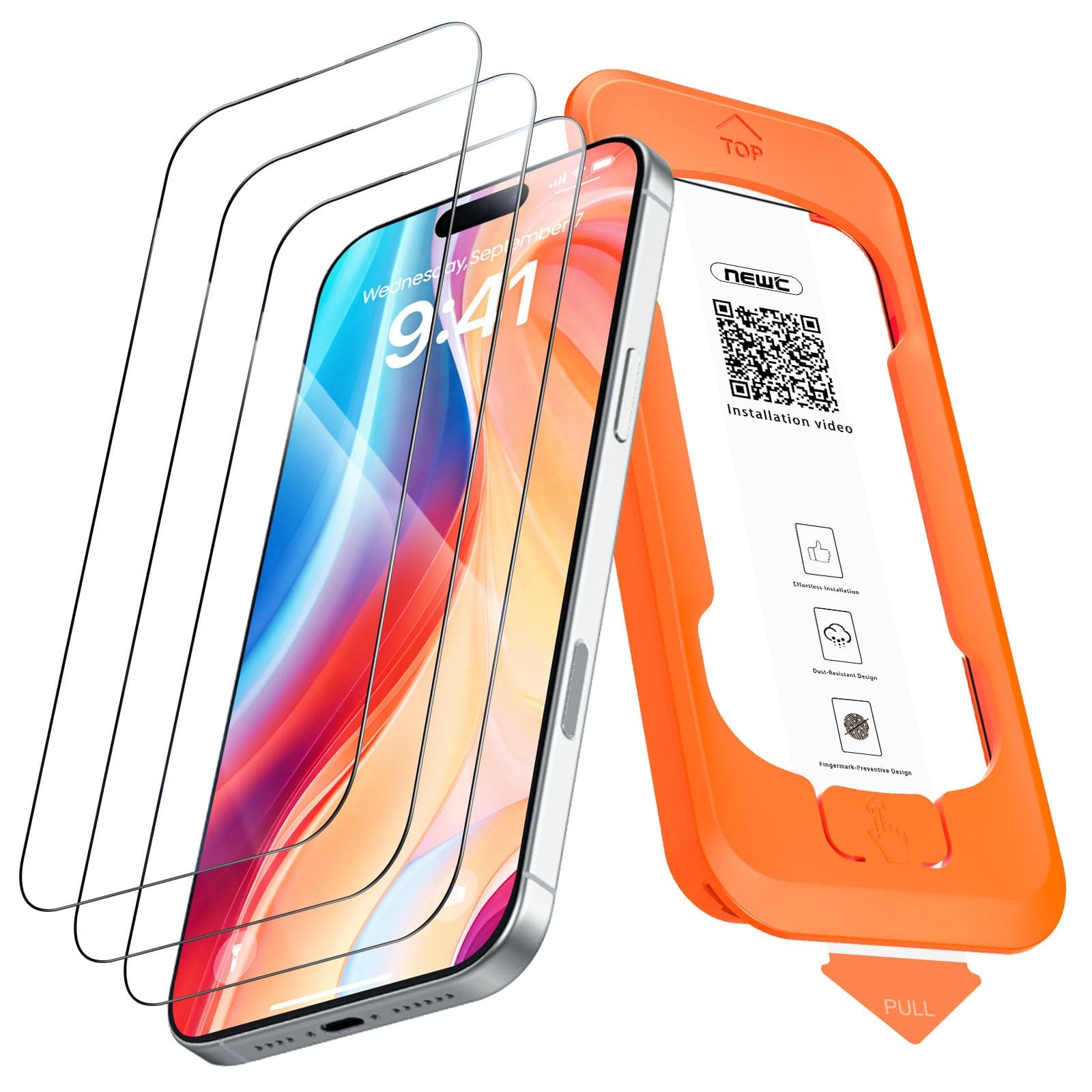 NEW'C Lot de 3, Verre Trempé pour iPhone 17 Pro Max (6,9 Pouces) Film en Protection écran à pose rapide Couverture Complète - Ultra Résistant - Efficace contre les Rayures