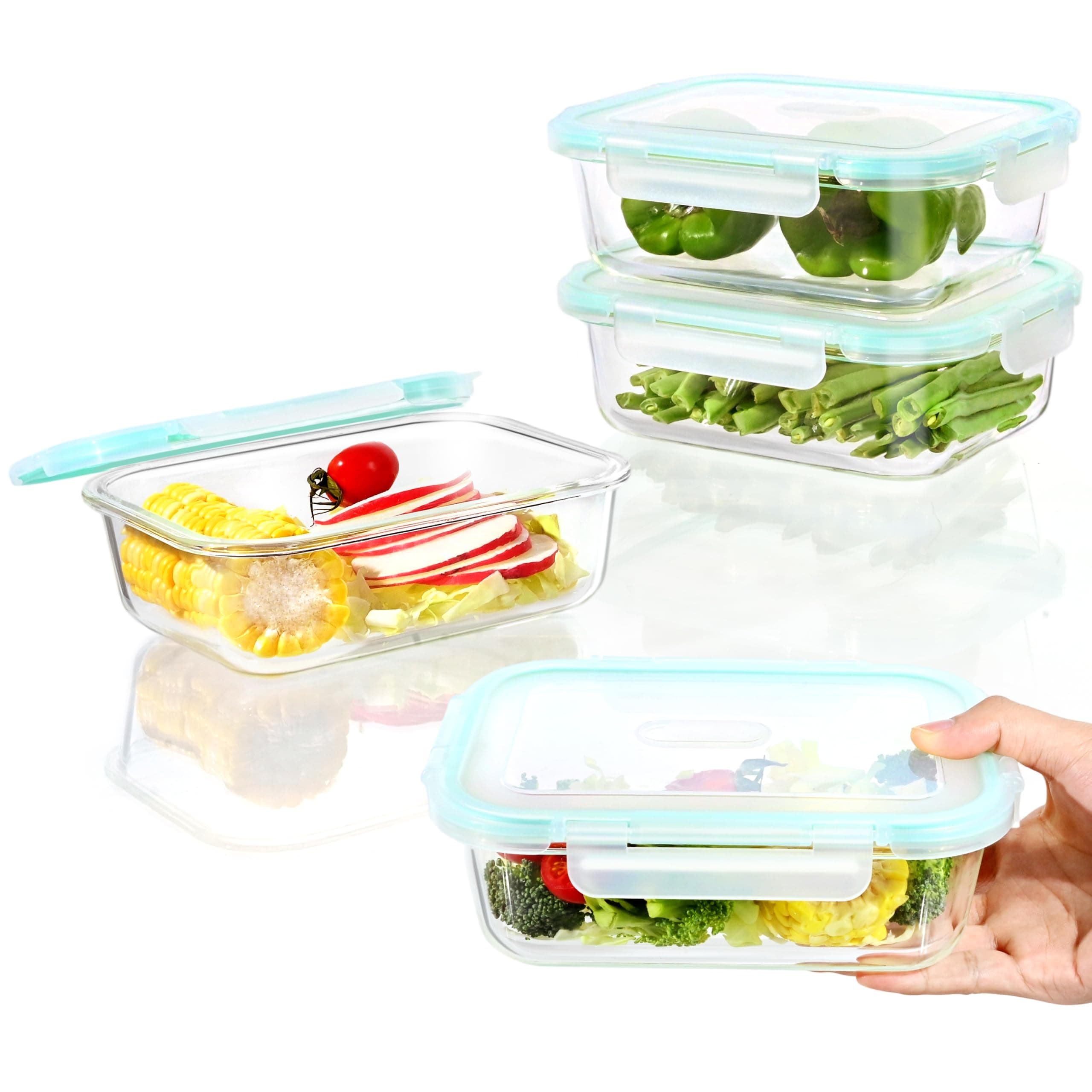 ERUIV Recipient en Verre,Boîtes Alimentaires Lot de 4x1040ML Anti-Odeur, sans BPA, pour Four, Micro-Ondes, Lave-Vaisselle, congélateurt