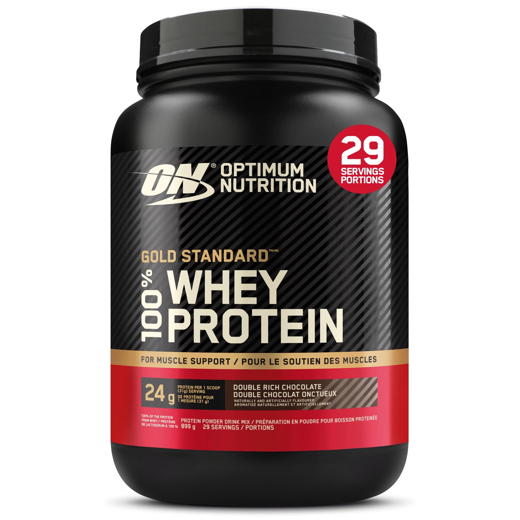 Optimum Nutrition Gold Standard 100% Molkenproteinpulver für Muskelaufbau und -regeneration mit natürlich vorkommendem Glutamin und BCAA-Aminosäuren, Double Rich Chocolate, 29 Portionen, 899 g