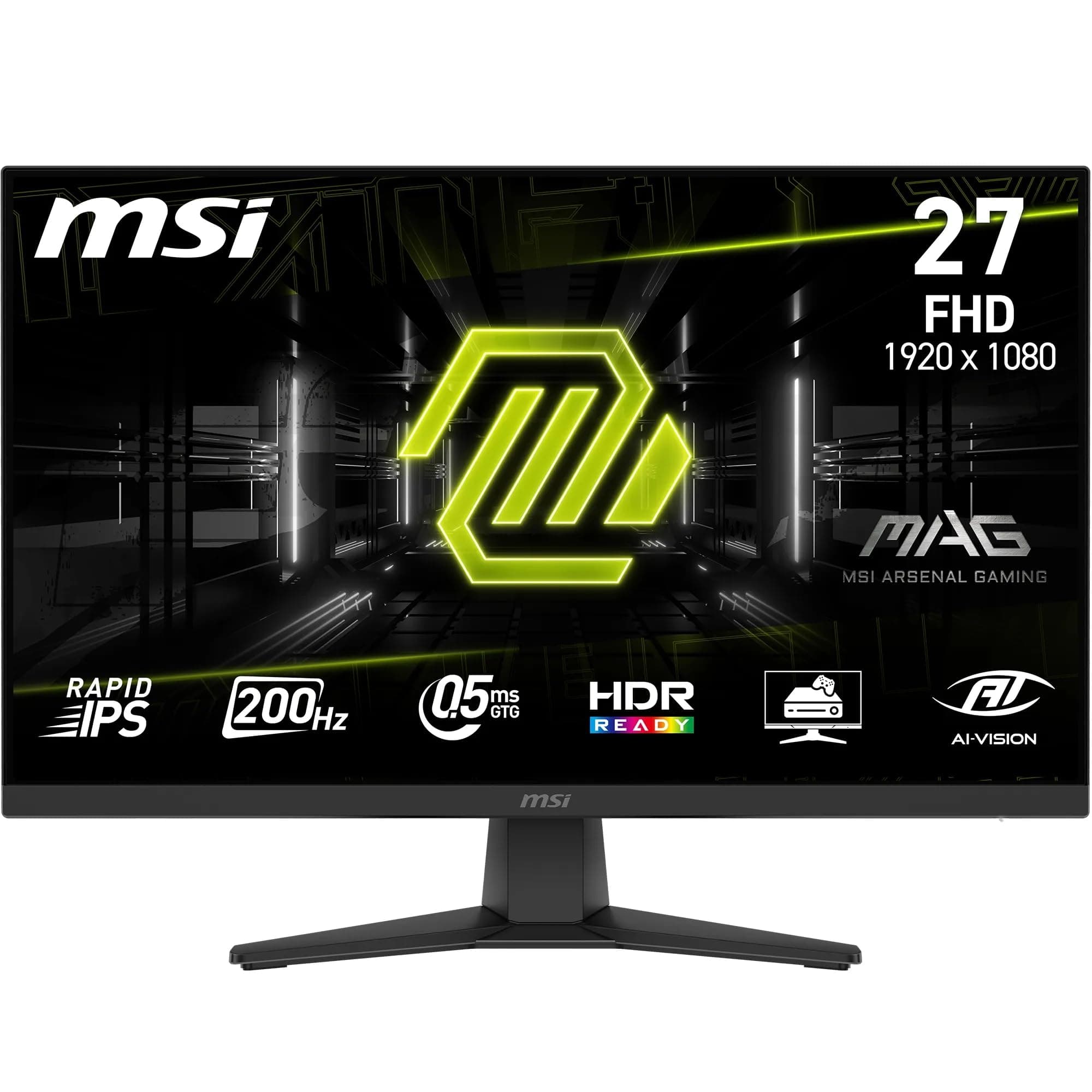 msi MAG 272F Monitor Gaming 27", FHD 1920x1080, 200Hz, 0,5ms, HDR Ready, AMD FreeSync Premium, Eye Care, AI Vision, HDMI 2.0b, DP 1.2a, Supporto Regolabile in Inclinazione, Montaggio VESA, Nero