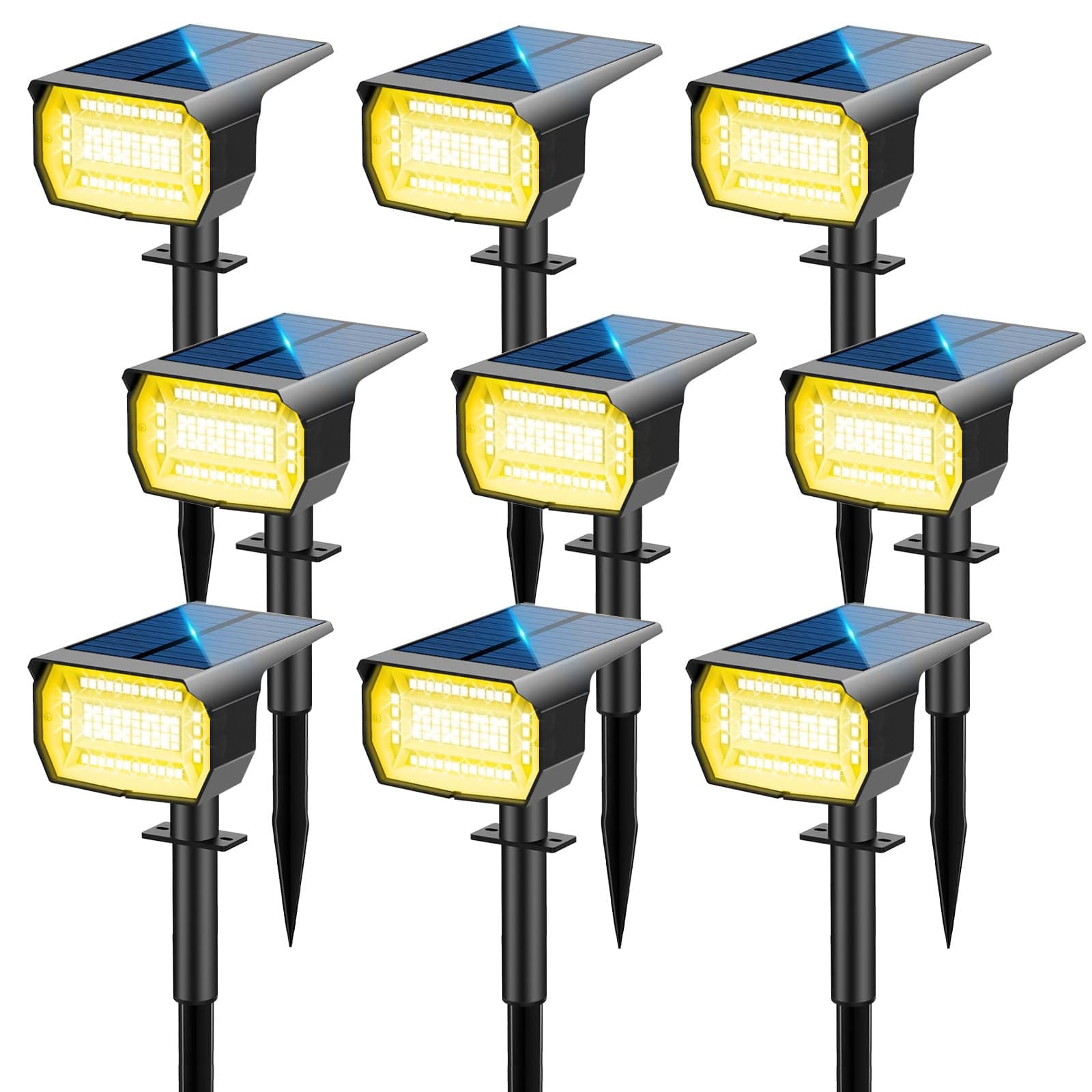 LOTMOS Spot Solaire Exterieur [9 Pack/72LED], 3 Modes IP67 Étanche Lampes Solaires Exterieures Jardin, 3000K Fonction 2 en 1 Spot Exterieur Pour Cour, Clôture, Chemin, Allée, Porche, Jardin, etc.