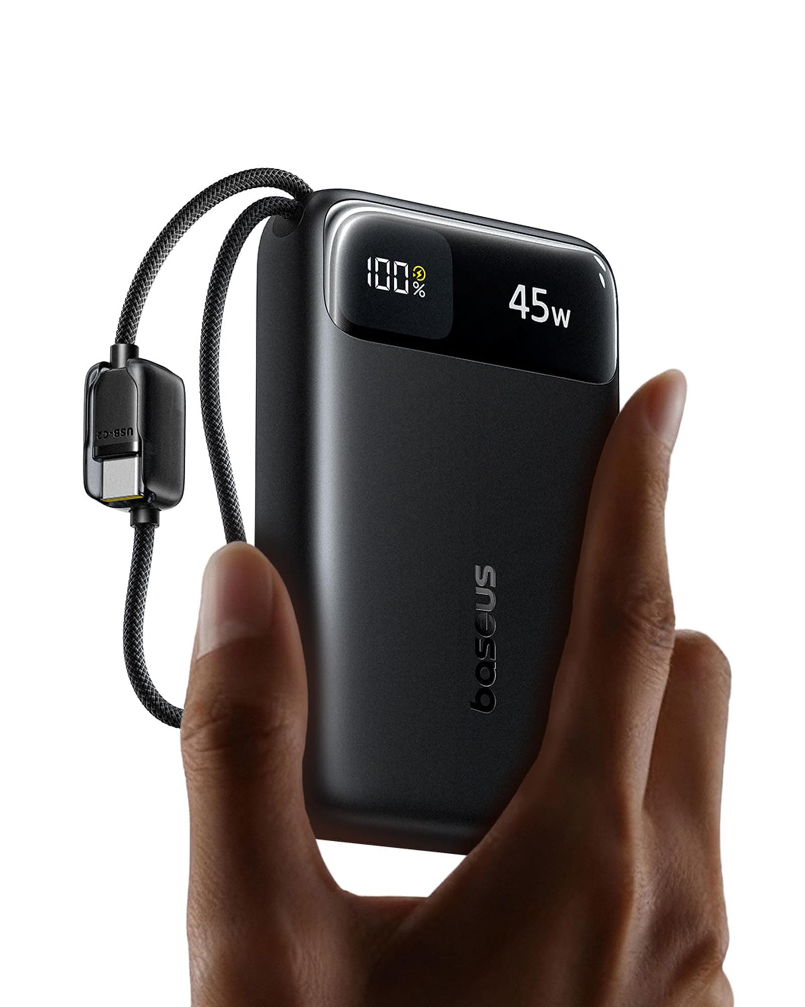 Baseus FC11 Powerbank Compact 45W 20000mAh avec 2 Câbles USB-C Intégrés, CCC Certifiée Batterie Externe PD Charge Rapide, Mini Power Bank pour iPhone 17/16/15 Pro Max, Samsung Galaxy S25/S24, Noir