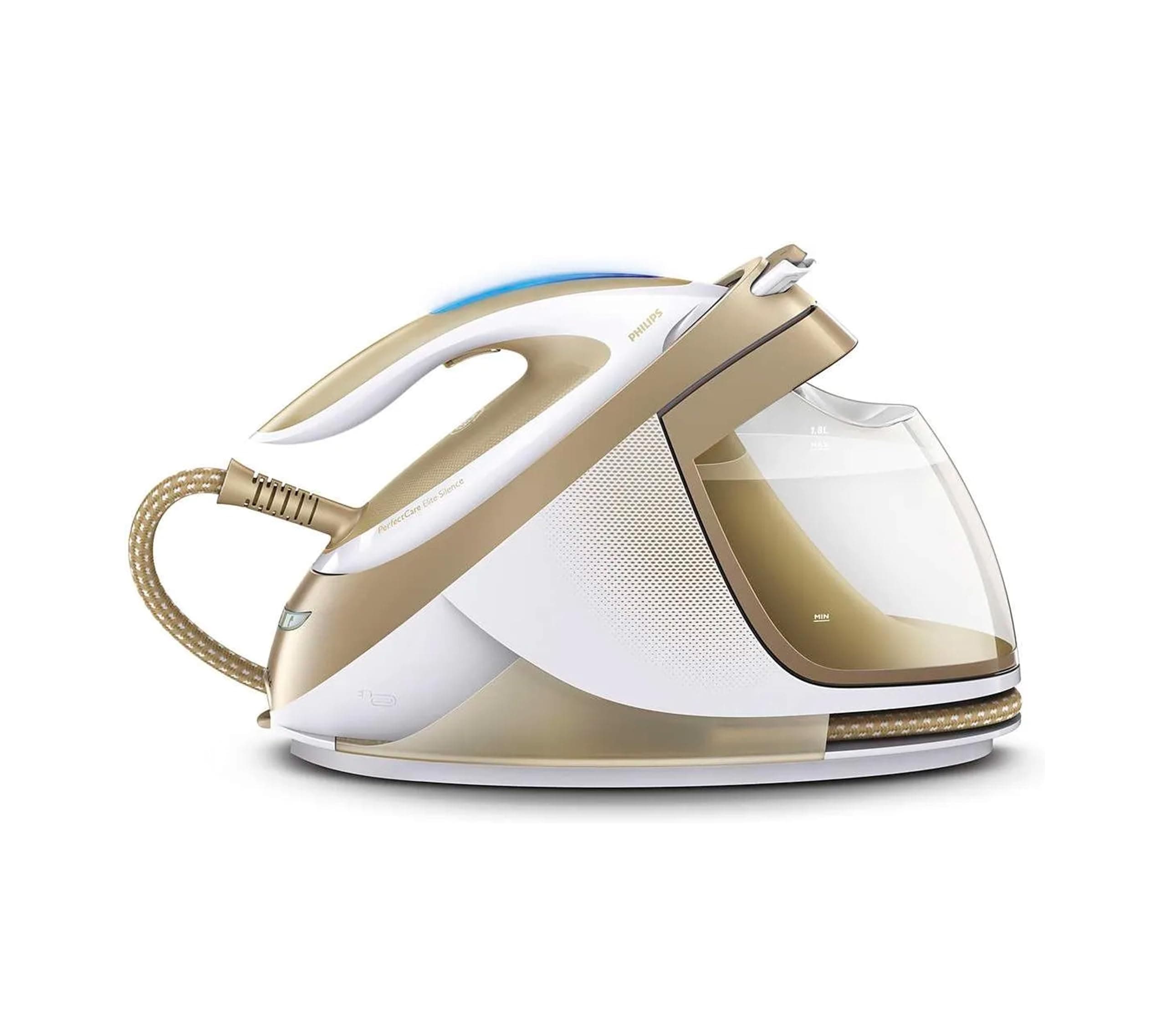 Philips Dampfbügelstation PerfectCare Elite, Weiß, 2400 W | 490 g Dampfstoß, 7,2 Bar Pumpendruck, OptimalTEMP, T-ionicGlide-Sohle, 1,8 L, leichtes Bügeleisen (GC9642/60)
