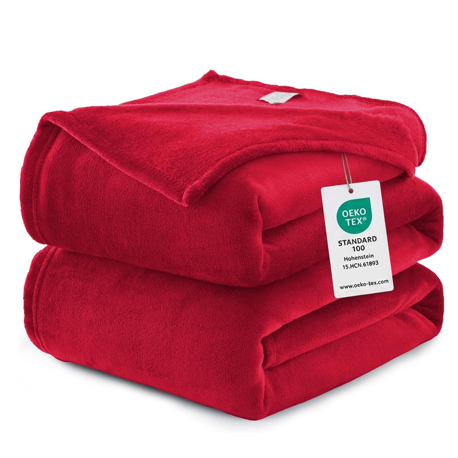 WAVVE Plaid Coperta Pile di Flanella 260gsm - 220x240 cm, Rosso - Pled Divano Pelosa Letto Matrimoniale King 240x220 - Copridivano di Microfibra Calda e Morbida