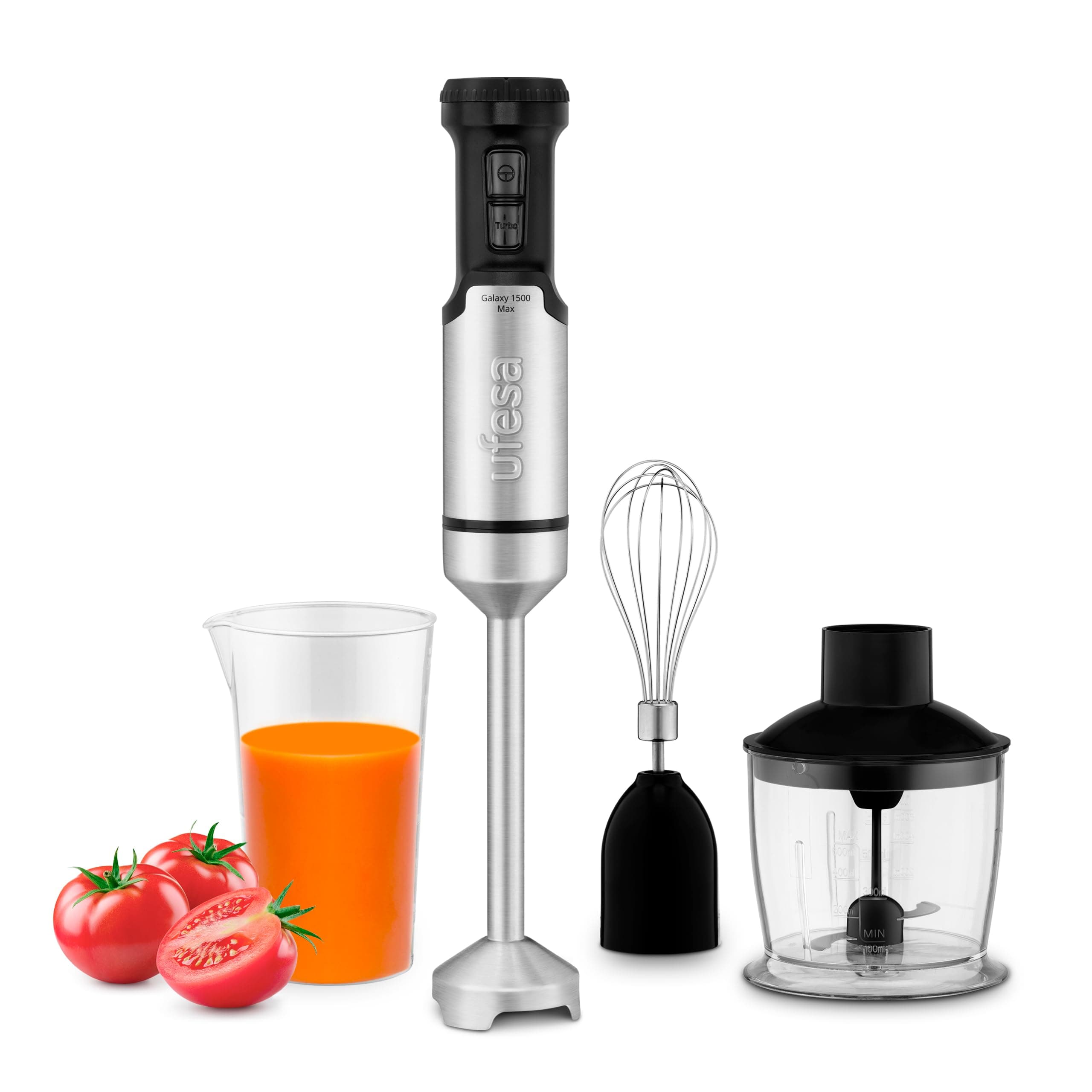 Ufesa Galaxy Max Batidora de Mano, Potencia 1500 W, Control de 24 velocidades + TURBO, 4 Cuchillas de Alta Eficiencia, Diseño Ergonómico y Anti Salpicaduras, Accesorios Incluidos, Sin BPA