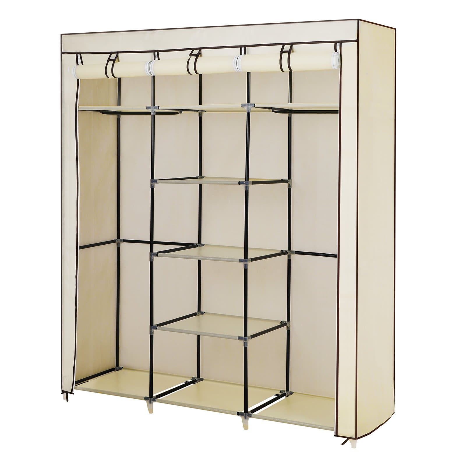 SONGMICS Kleiderschrank, Faltschrank, Stoffschrank, faltbare Garderobe mit 2 Kleiderstange, 175 x 150 x 45 cm, Beige RYG12M